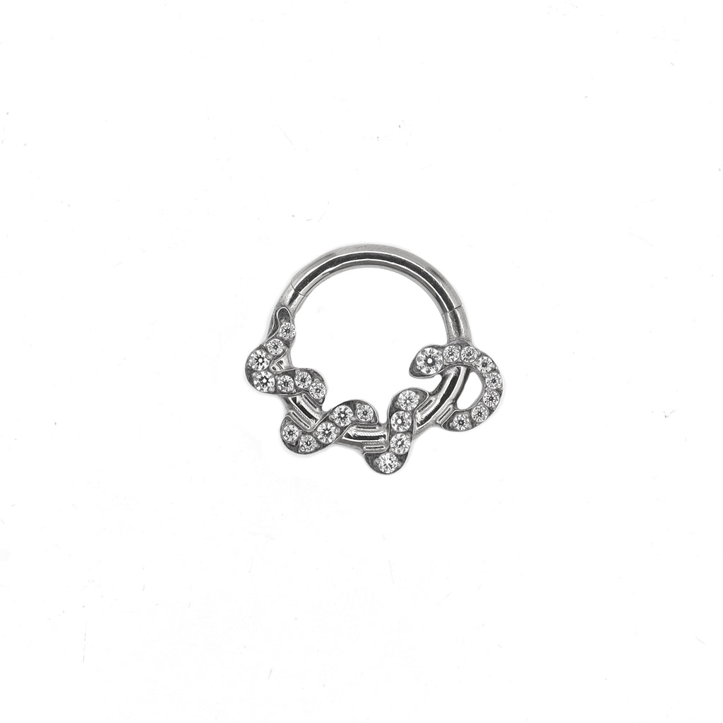 Twisting Serpent CZ Titanium Segment Hoop