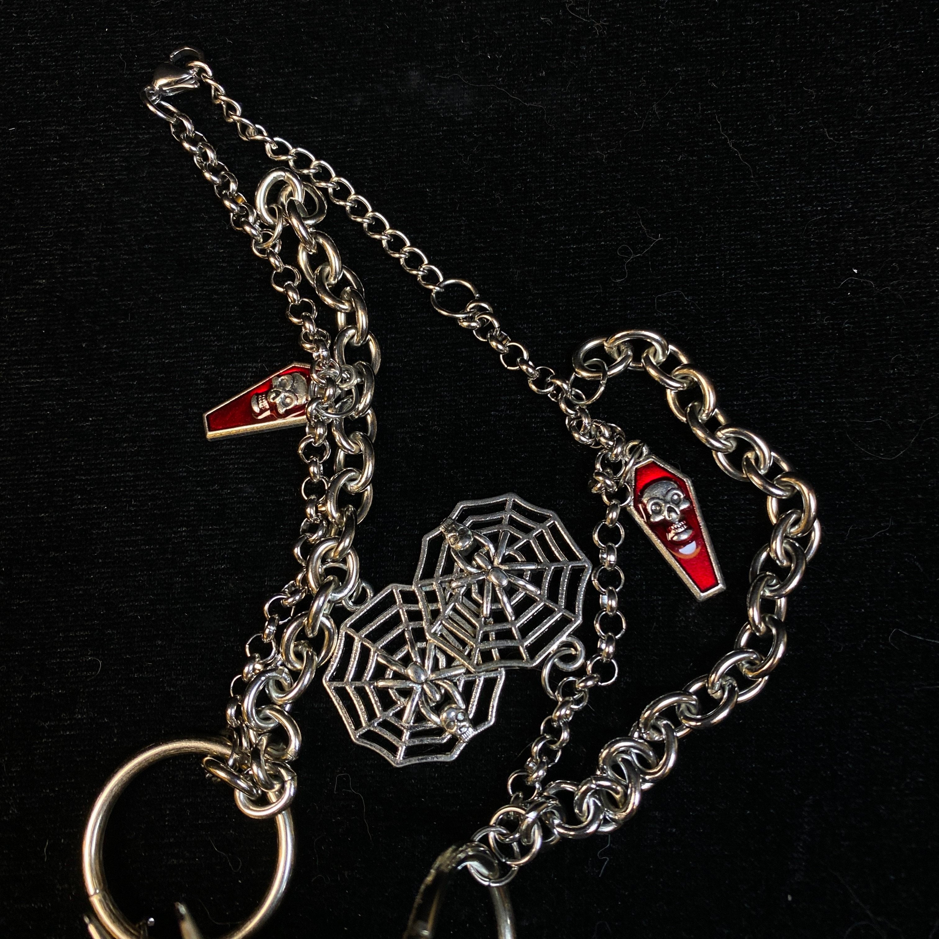 Black Metal "Corpse Paint" Spiked Doll Face Necklace - Ornate Cross & Razor Blade Charms