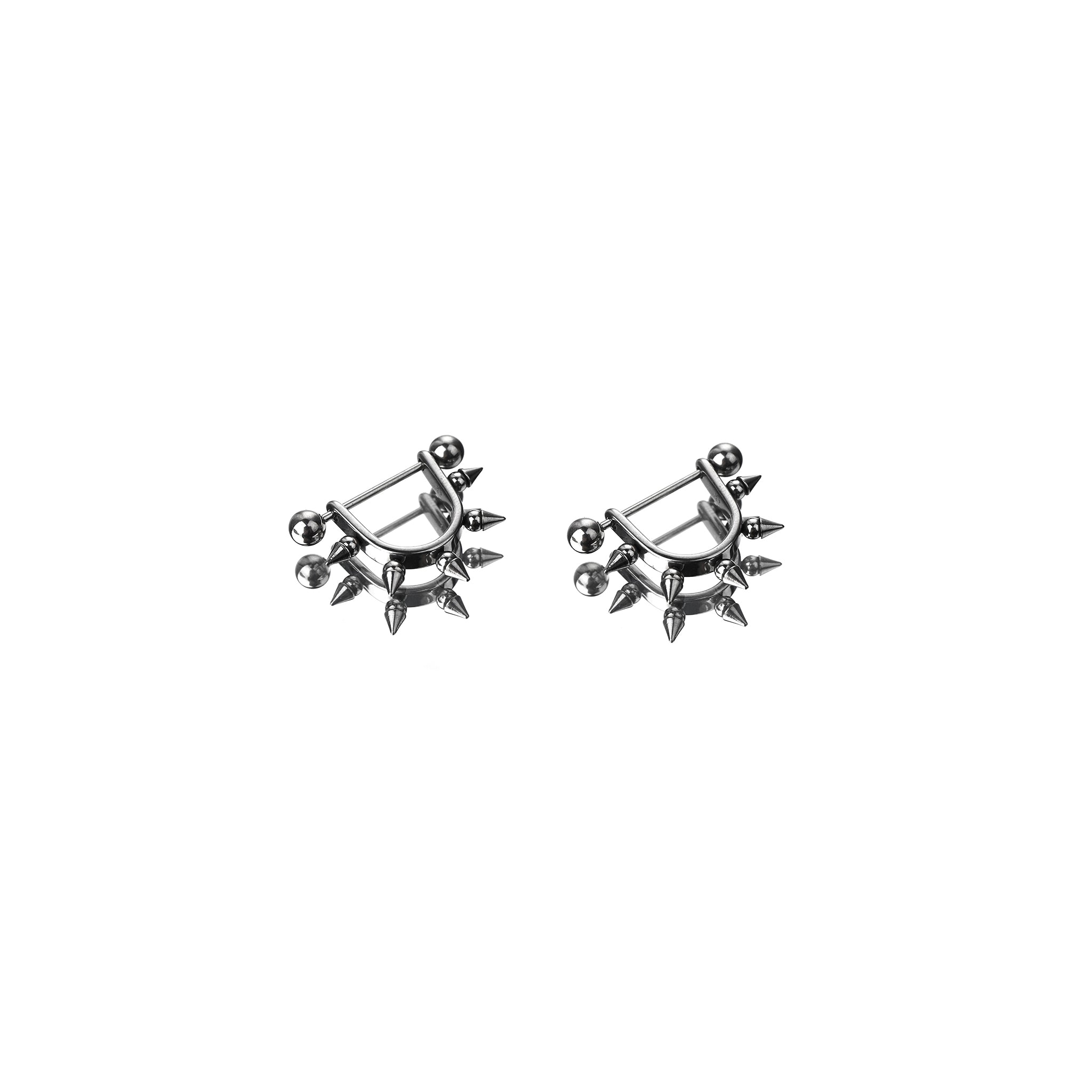 Black & White Spike Stainless Steel Nipple Rings