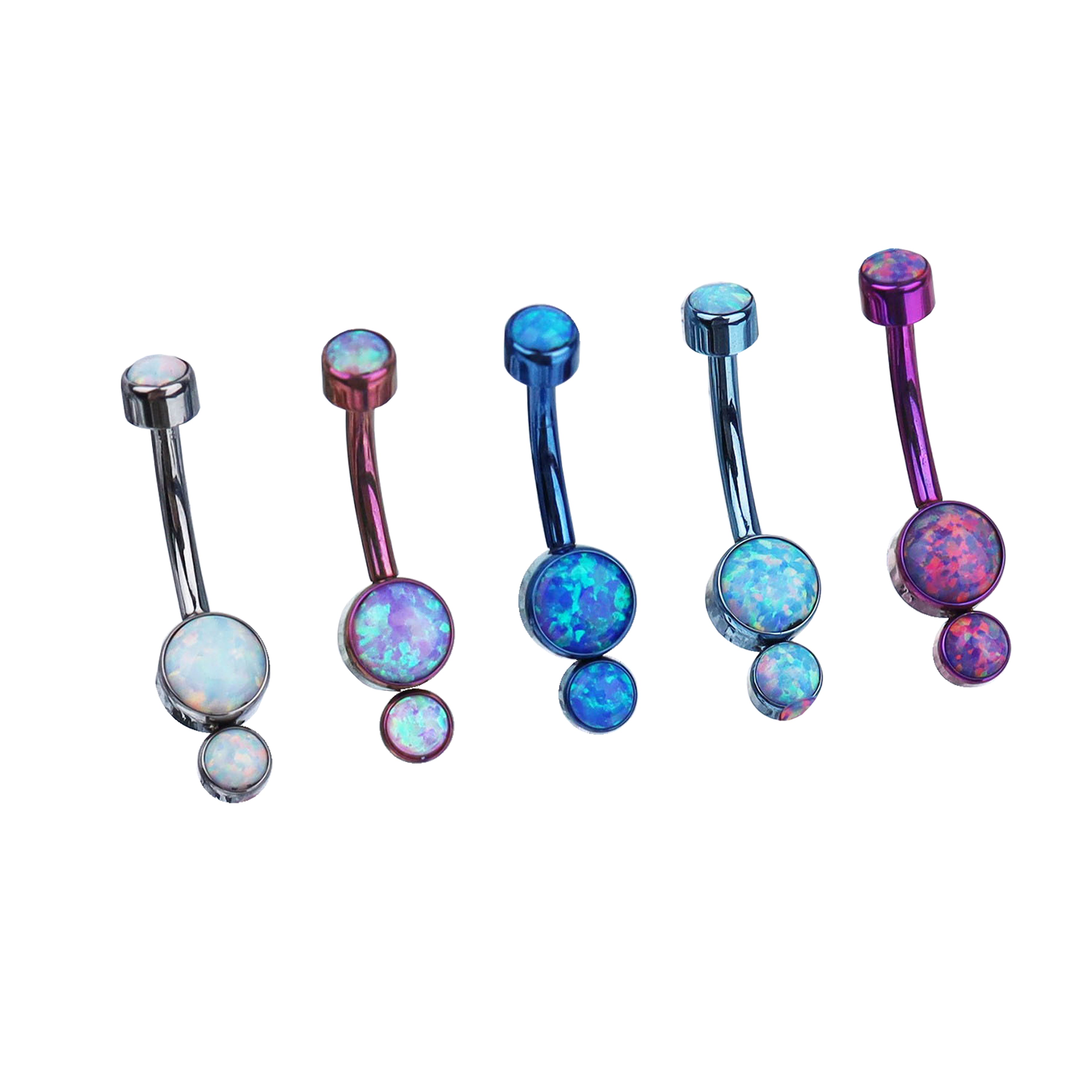 Double Opal internally threaded Titanium Belly Ring