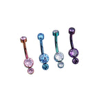 Double CZ internally threaded Titanium Belly Ring