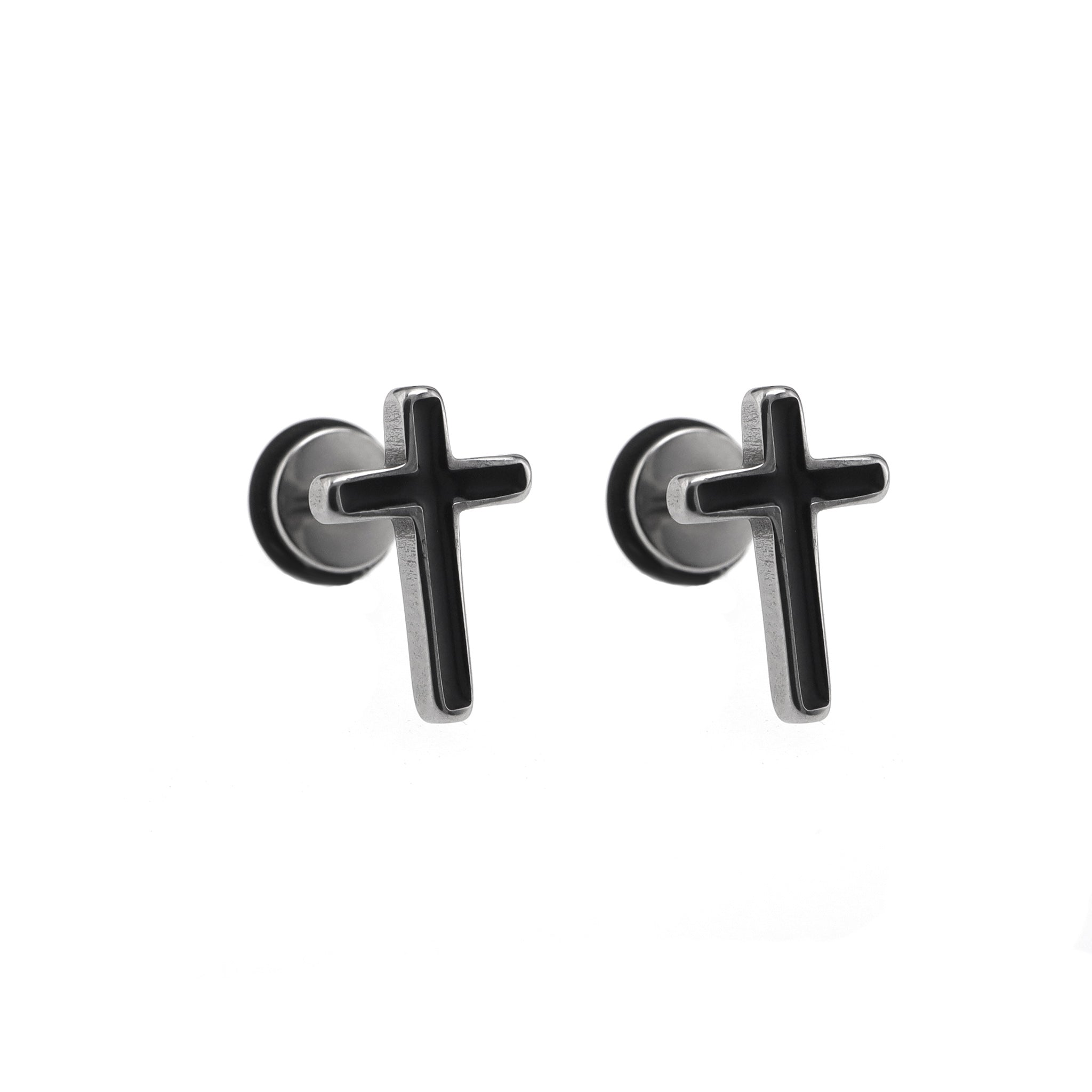 Gothic Cross Spike Externally Threaded Stainless Steel Ear Studs