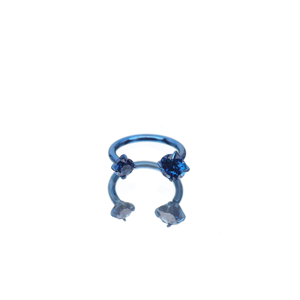 Internally Threaded CZ Titanium Horseshoe Ring