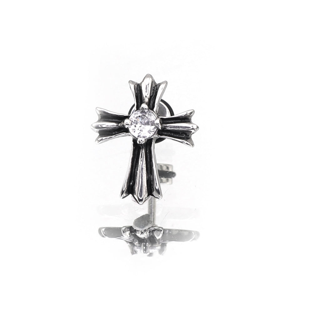 Chrome Hearts CZ Cross Stainless Steel Ear Studs