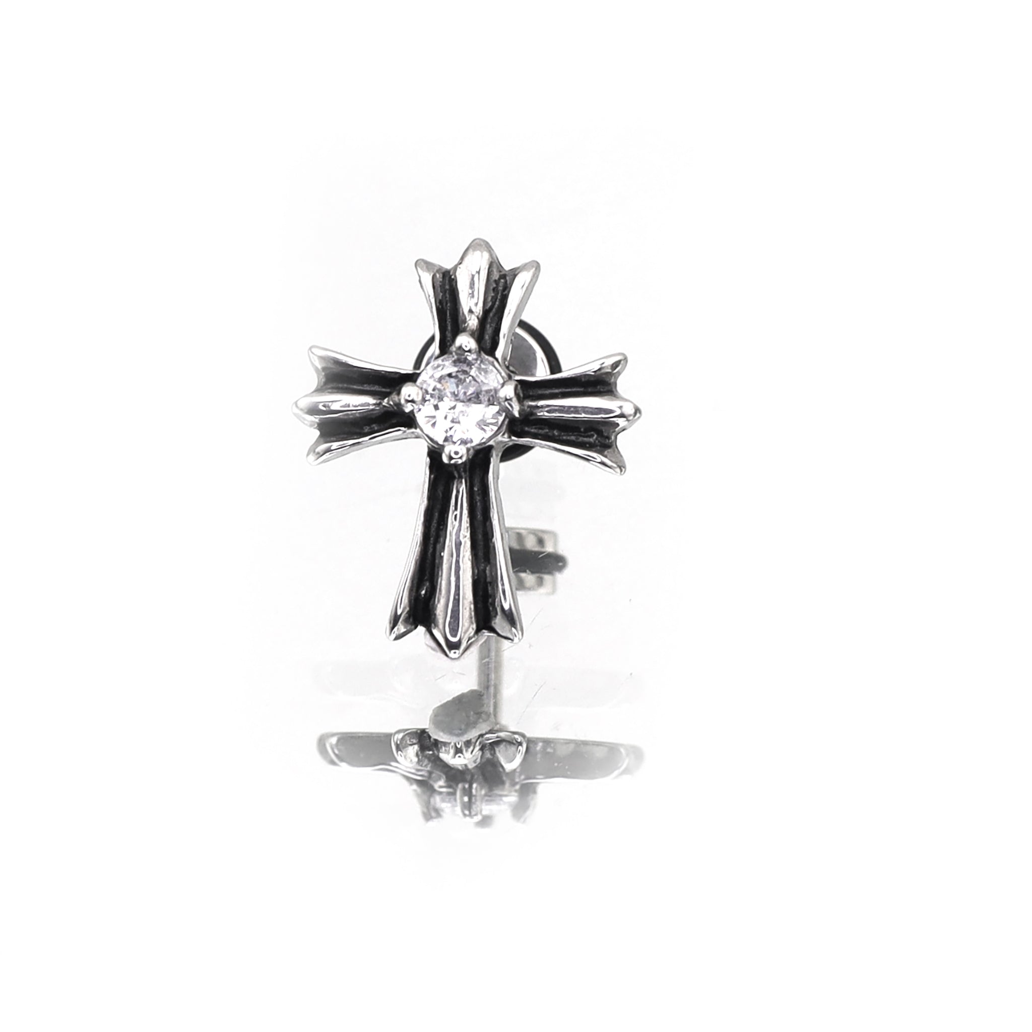 Chrome Hearts CZ Cross Stainless Steel Ear Studs