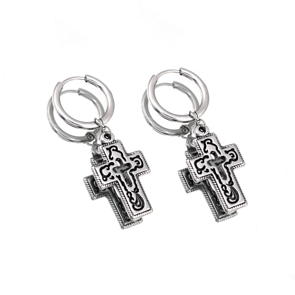 PAIR OF Openwork Gothic Cross stainl ess steel Earring