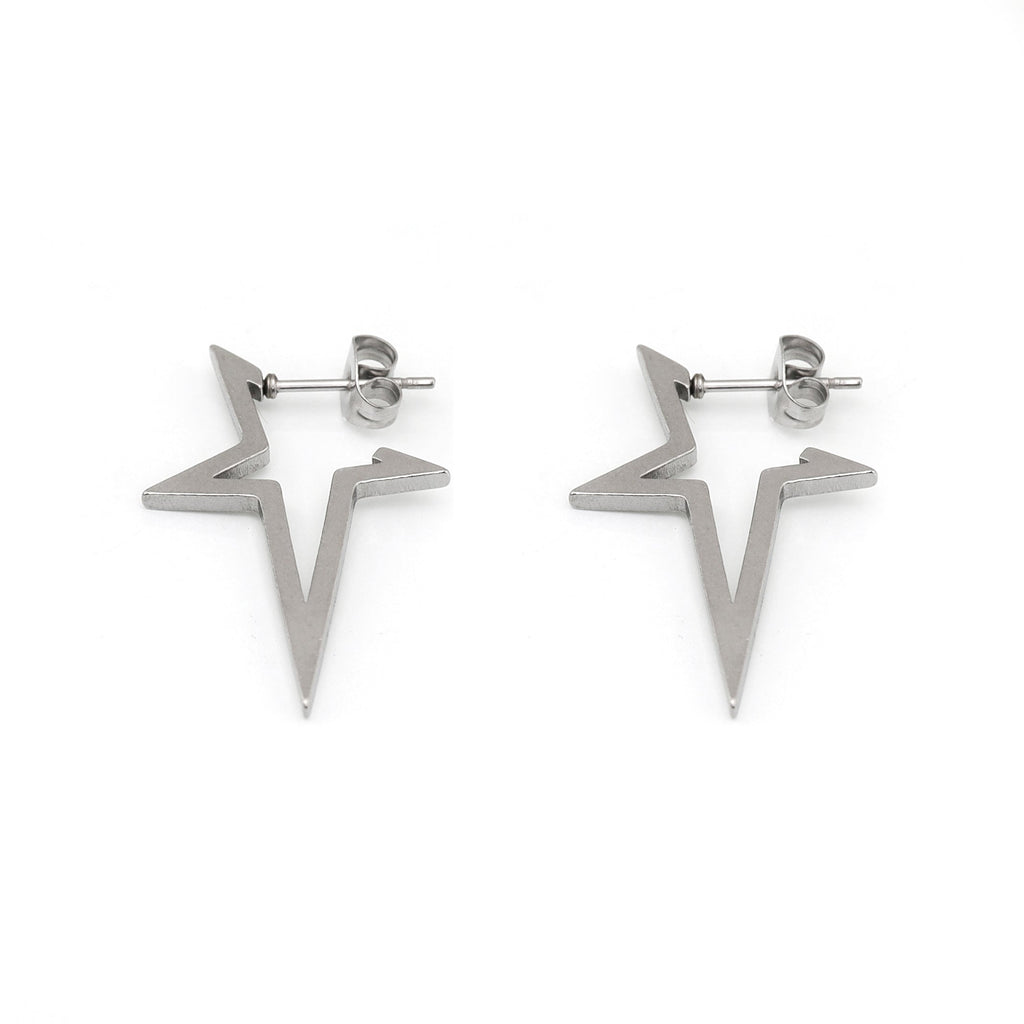 Black & White Large Pentagram Stainless Steel Ear Studs