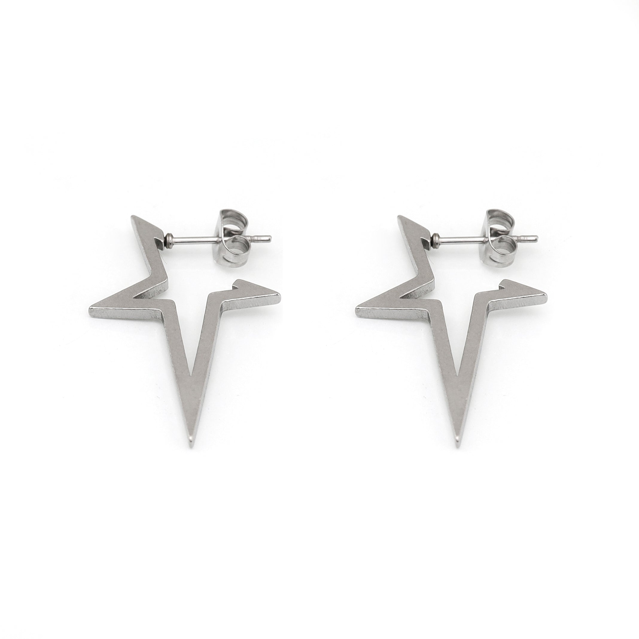 Black & White Large Pentagram Stainless Steel Ear Studs