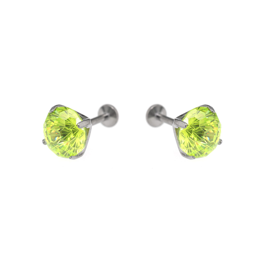Green Firework-Cut CZ Titanium Studs