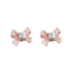 Heart CZ Pink Bow Internally Threaded Stainless Steel Studs