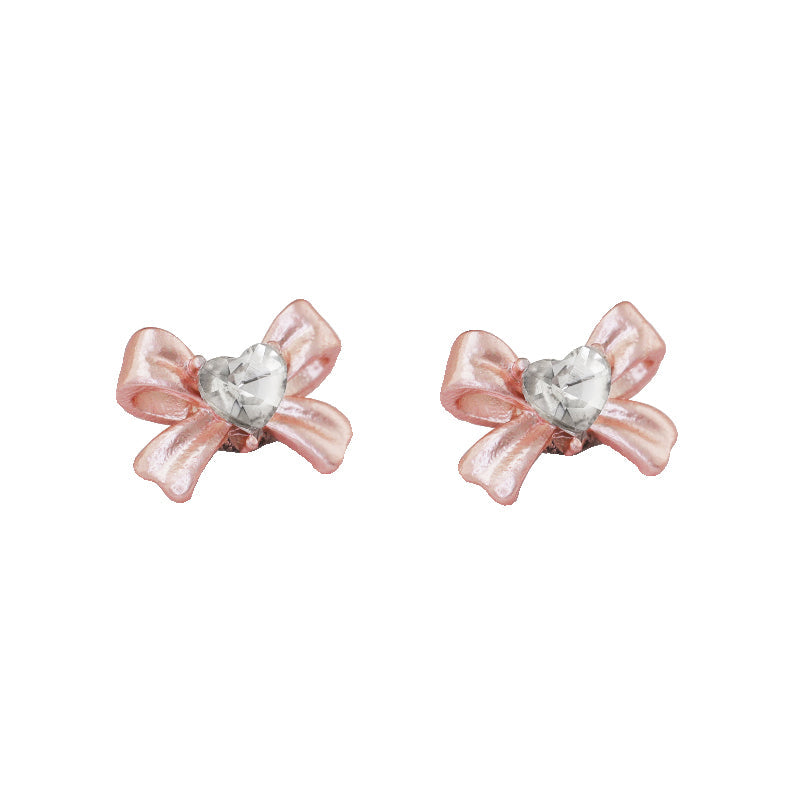 Heart CZ Pink Bow Internally Threaded Stainless Steel Studs