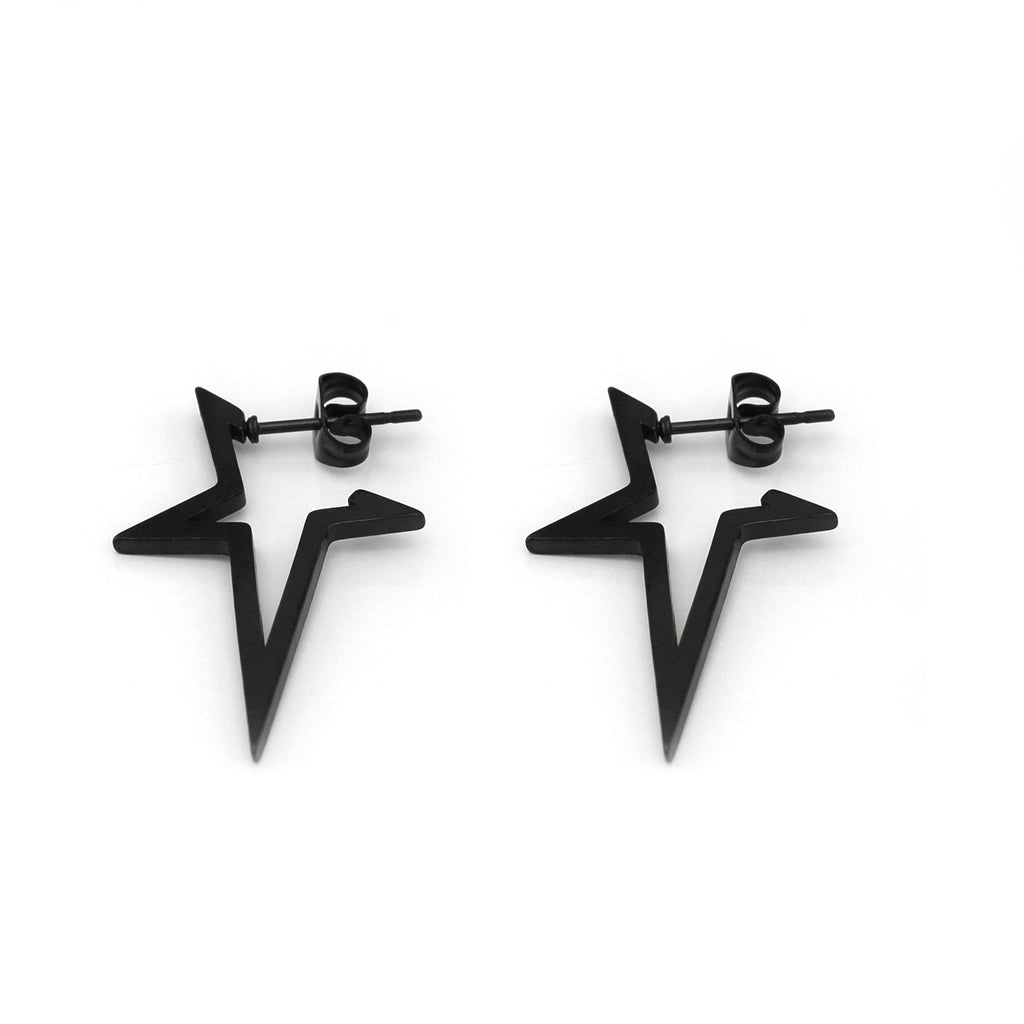 Black & White Large Pentagram Stainless Steel Ear Studs