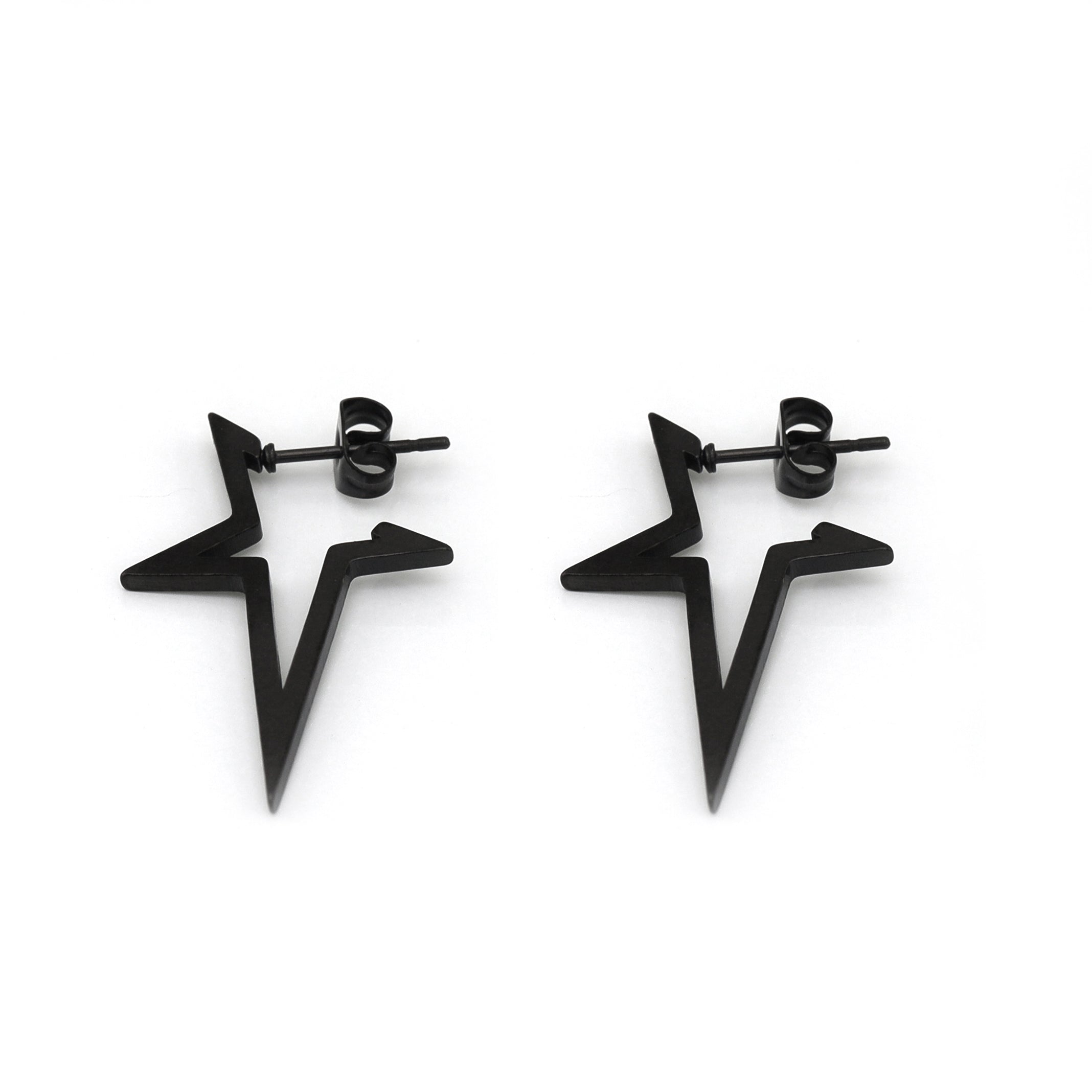Black & White Large Pentagram Stainless Steel Ear Studs