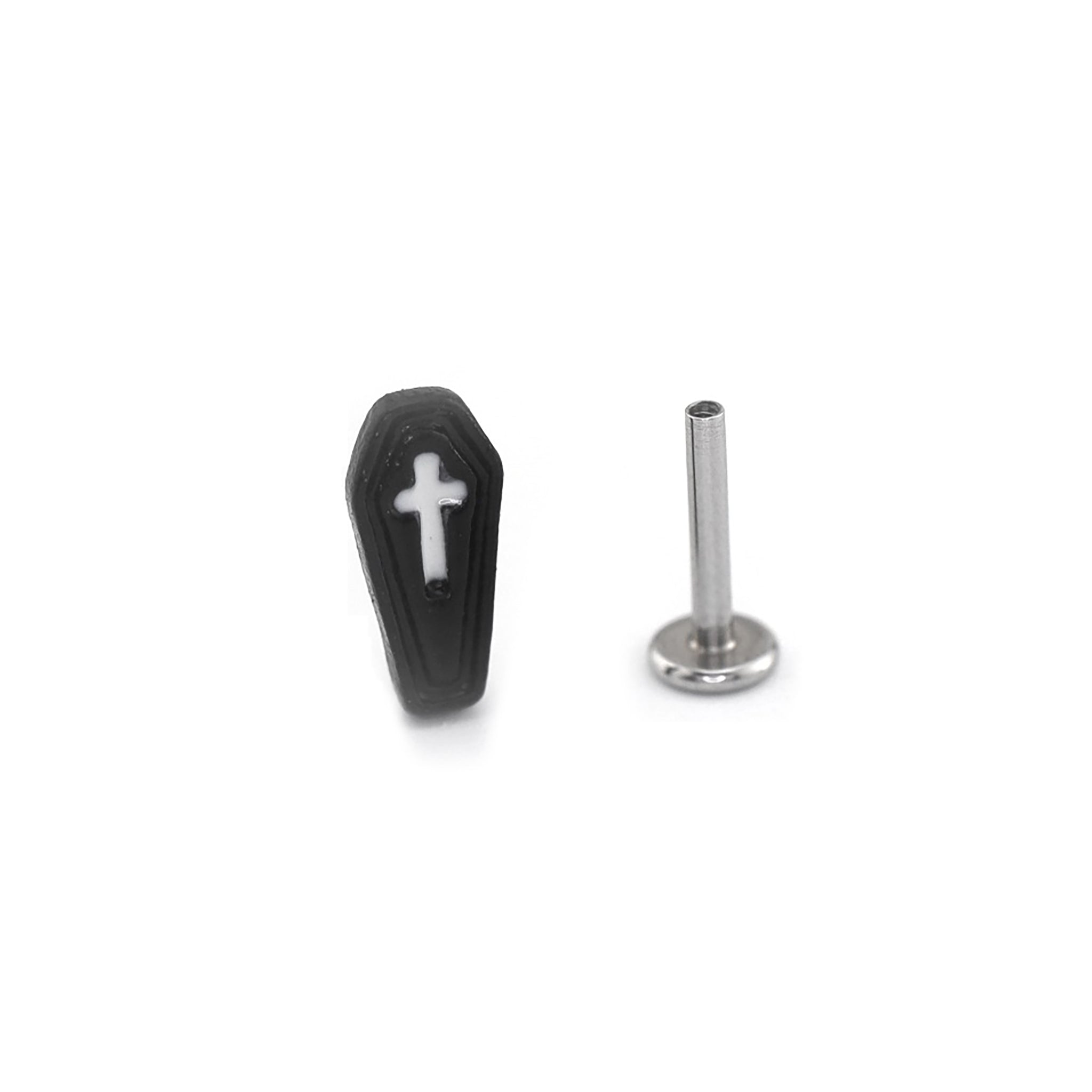 Resin Black & White Cross Coffin Stainless Steel Ear Studs