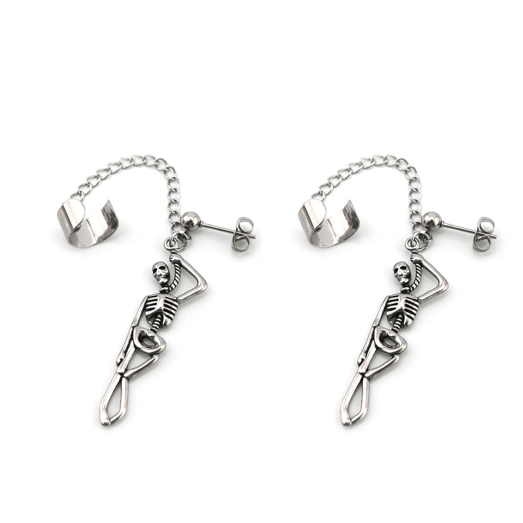 Thin Gauge Openwork Skull Chain Dangle tainless steel Earrings
