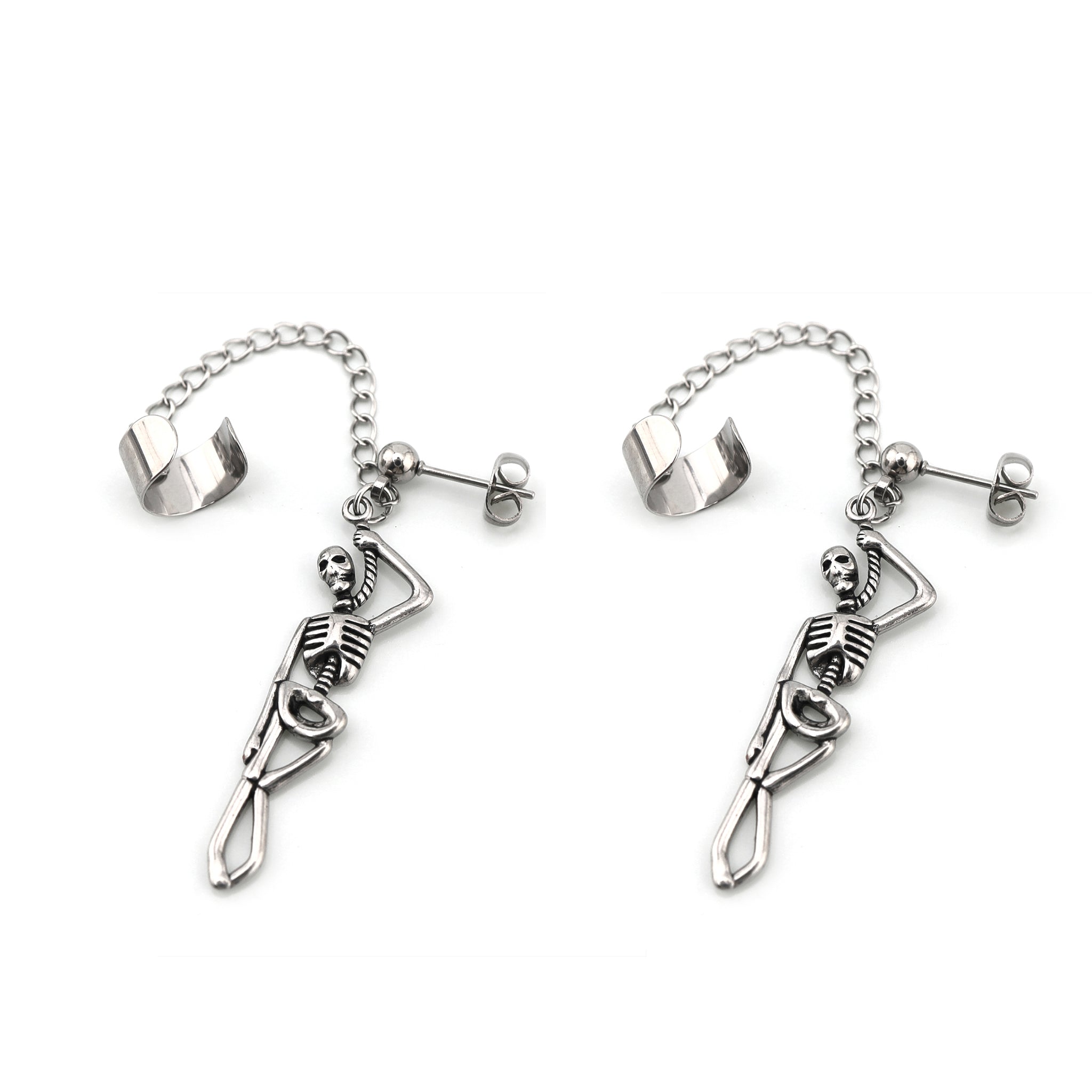 Thin Gauge Openwork Skull Chain Dangle tainless steel Earrings
