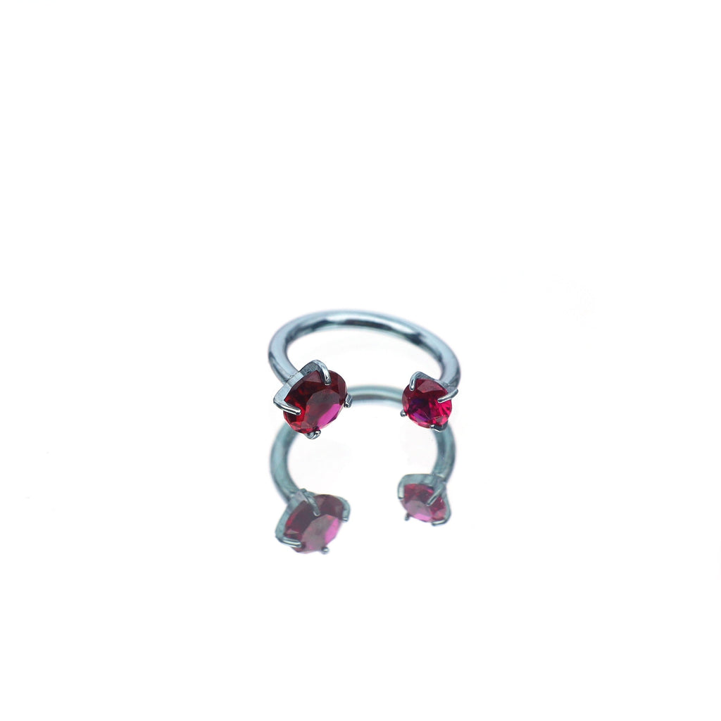 Internally Threaded CZ Titanium Horseshoe Ring