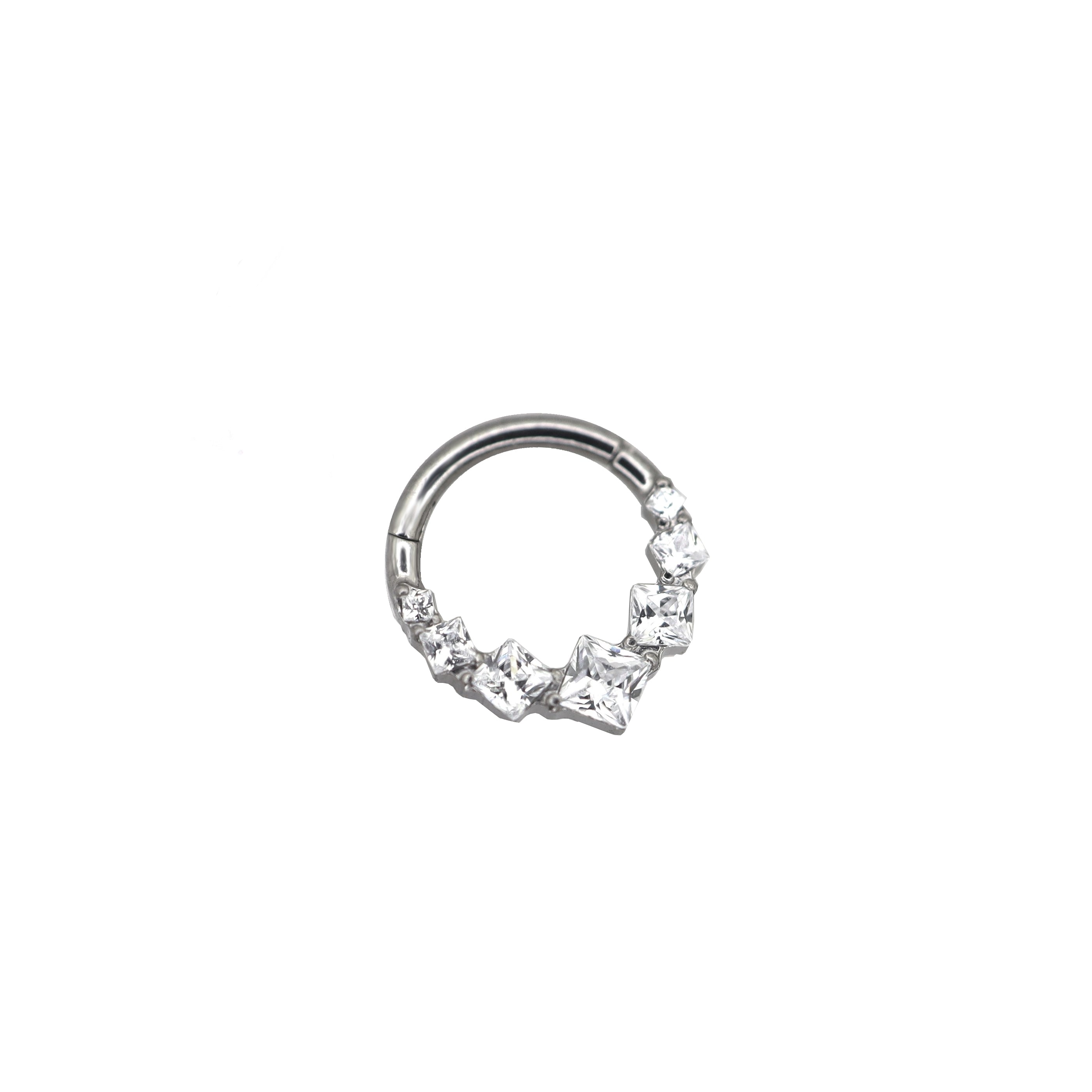 Square-Shaped Rainbow CZ Titanium Segment Hoop