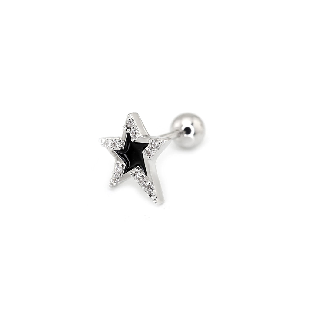 Black & White CZ Pentagram Ear Studs