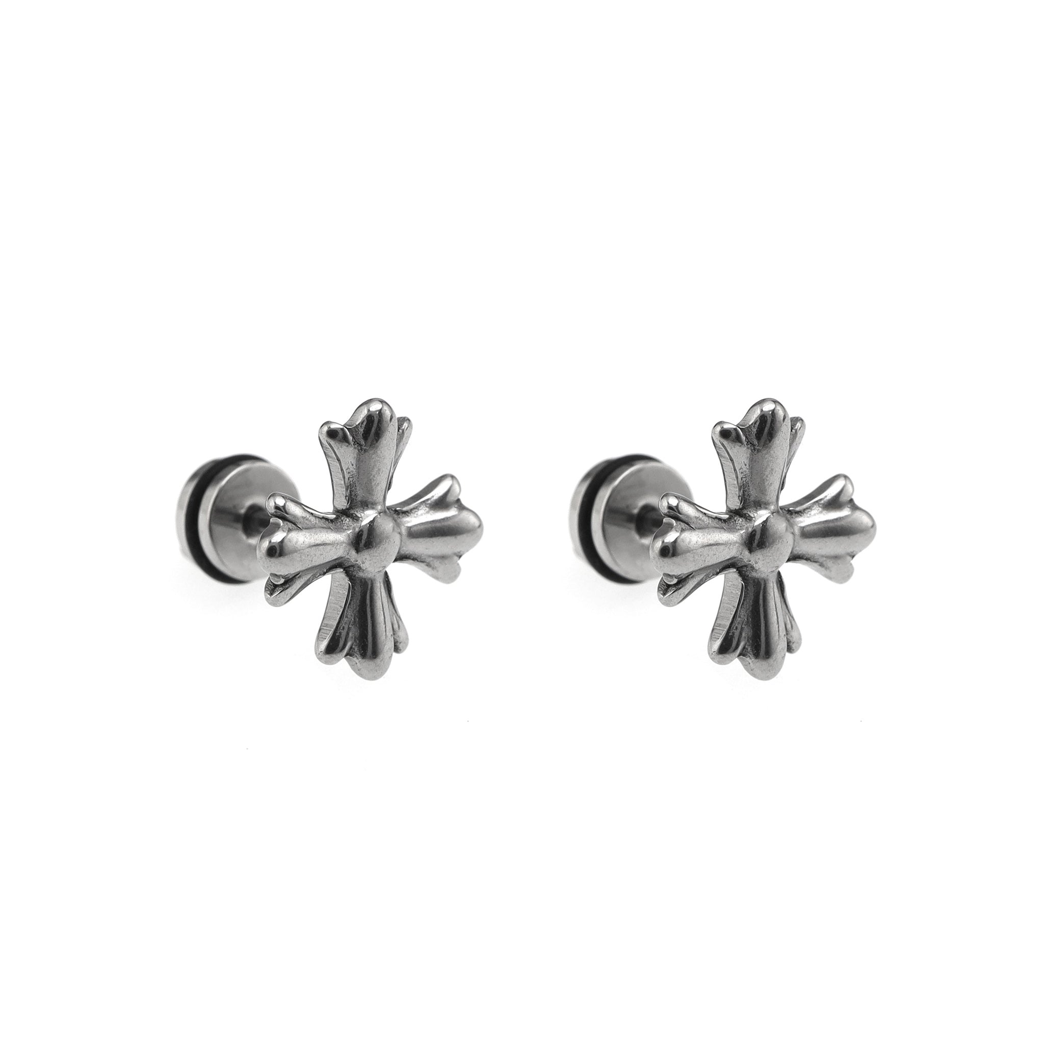 Cross Externally Threaded Stainless Steel Ear Studs