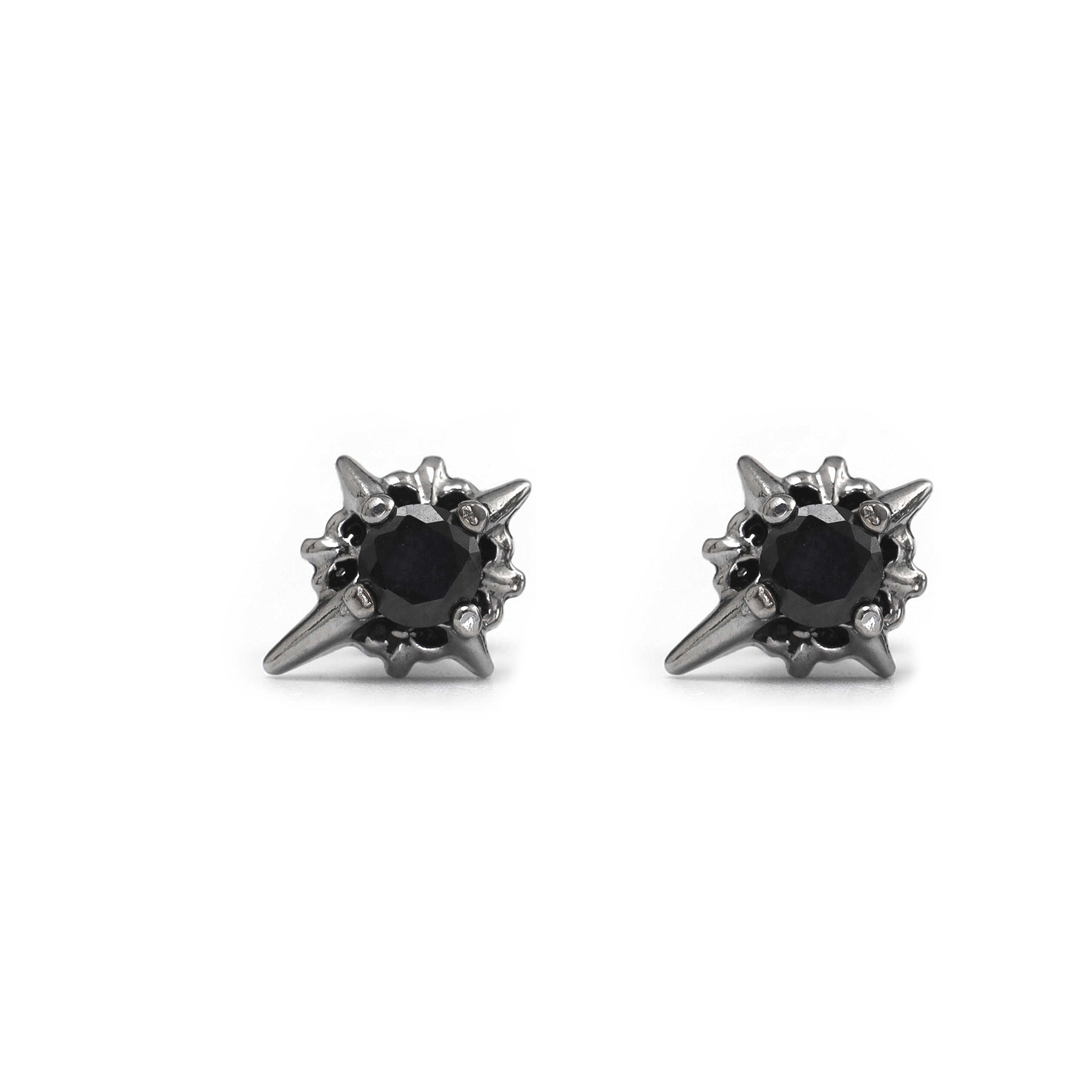 PAIR OF Black & White CZ 3D Hexagram Stainless Steel Ear Studs