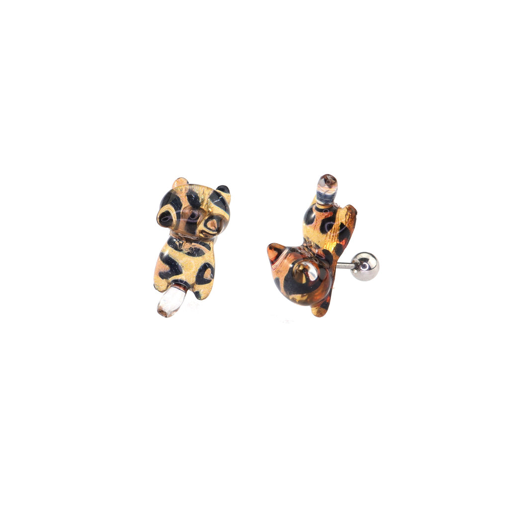 Leopard Print Orange Cat stainless steel Ear Studs