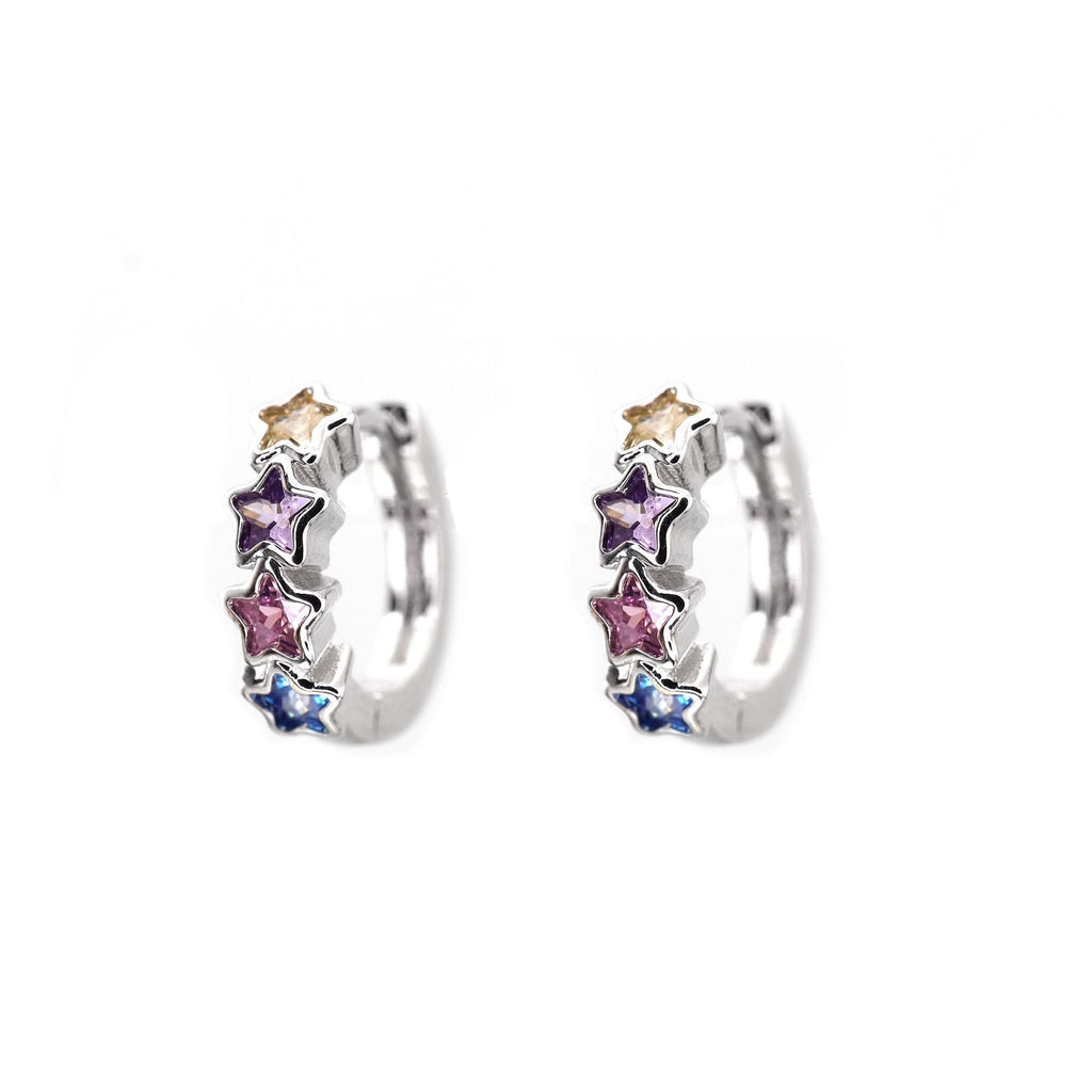 PAIR OF Star & Heart Rainbow CZ stainless steel Earring