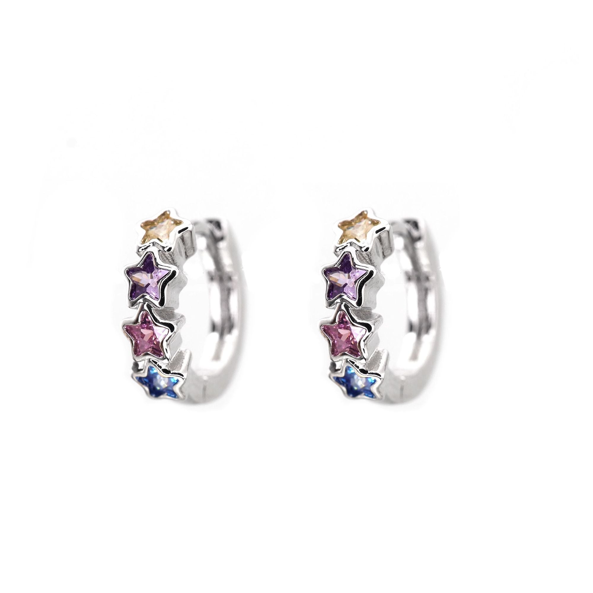 PAIR OF Star & Heart Rainbow CZ stainless steel Earring