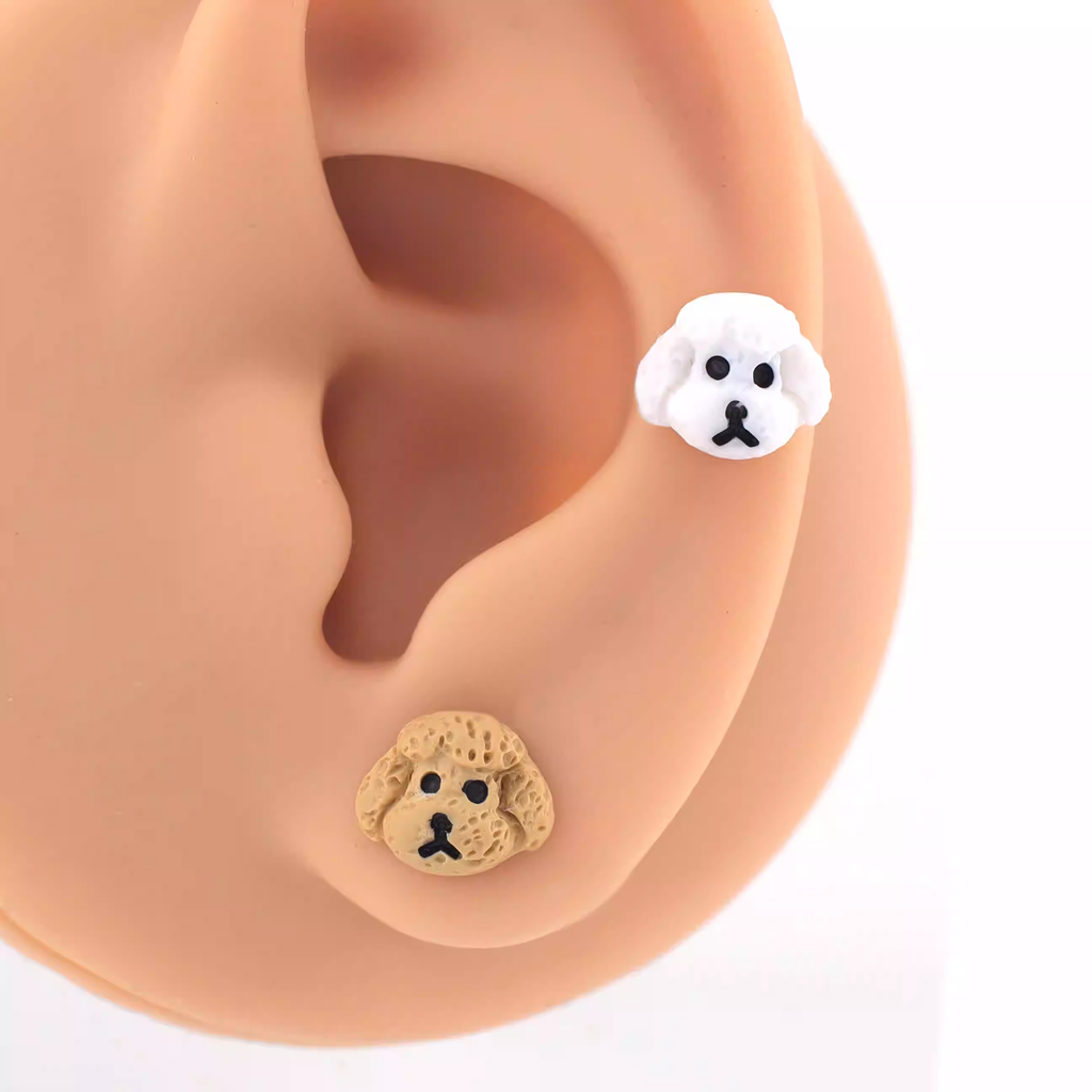 Paws & Purrs - Resin White Puppy Stainless Steel Ear Studs