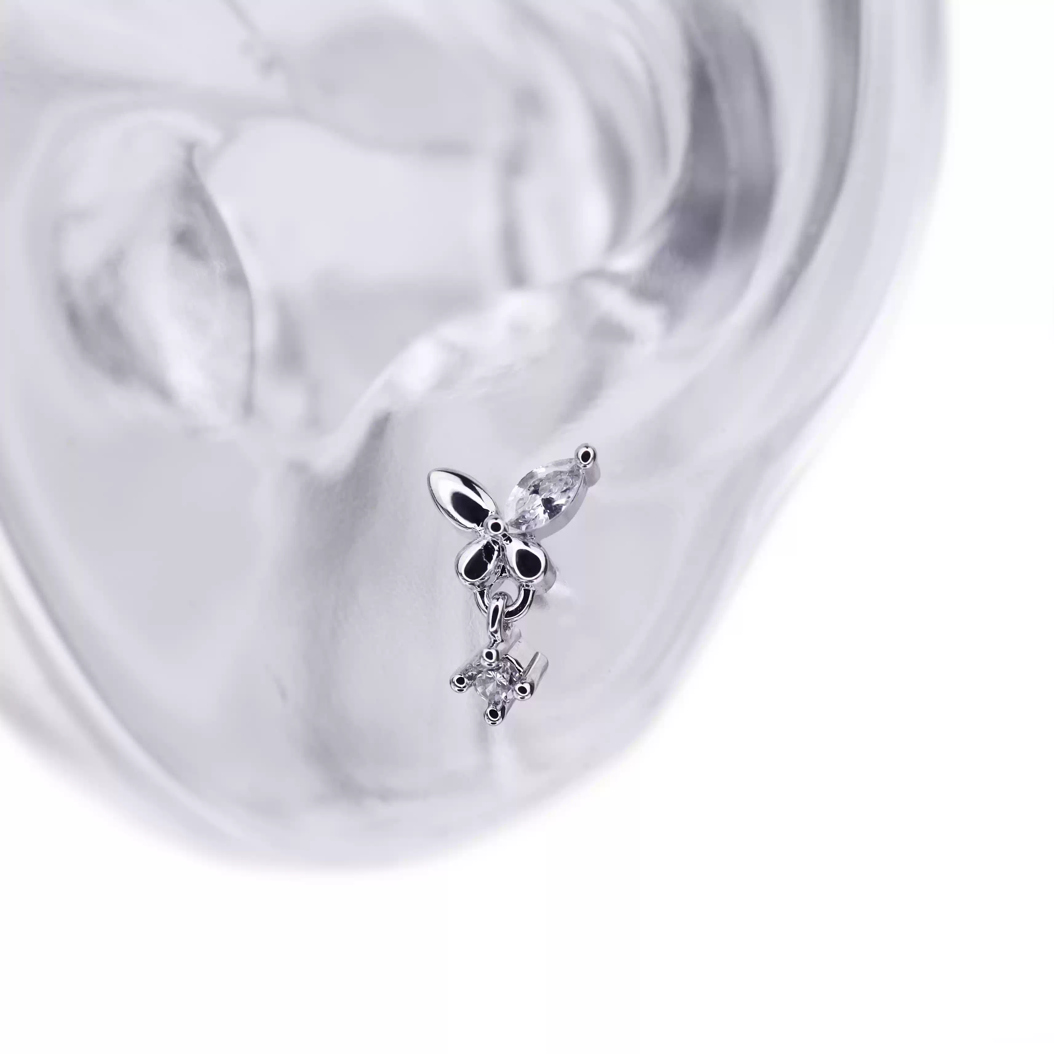 Butterfly Dangle CZ Stainless Steel Ear Studs