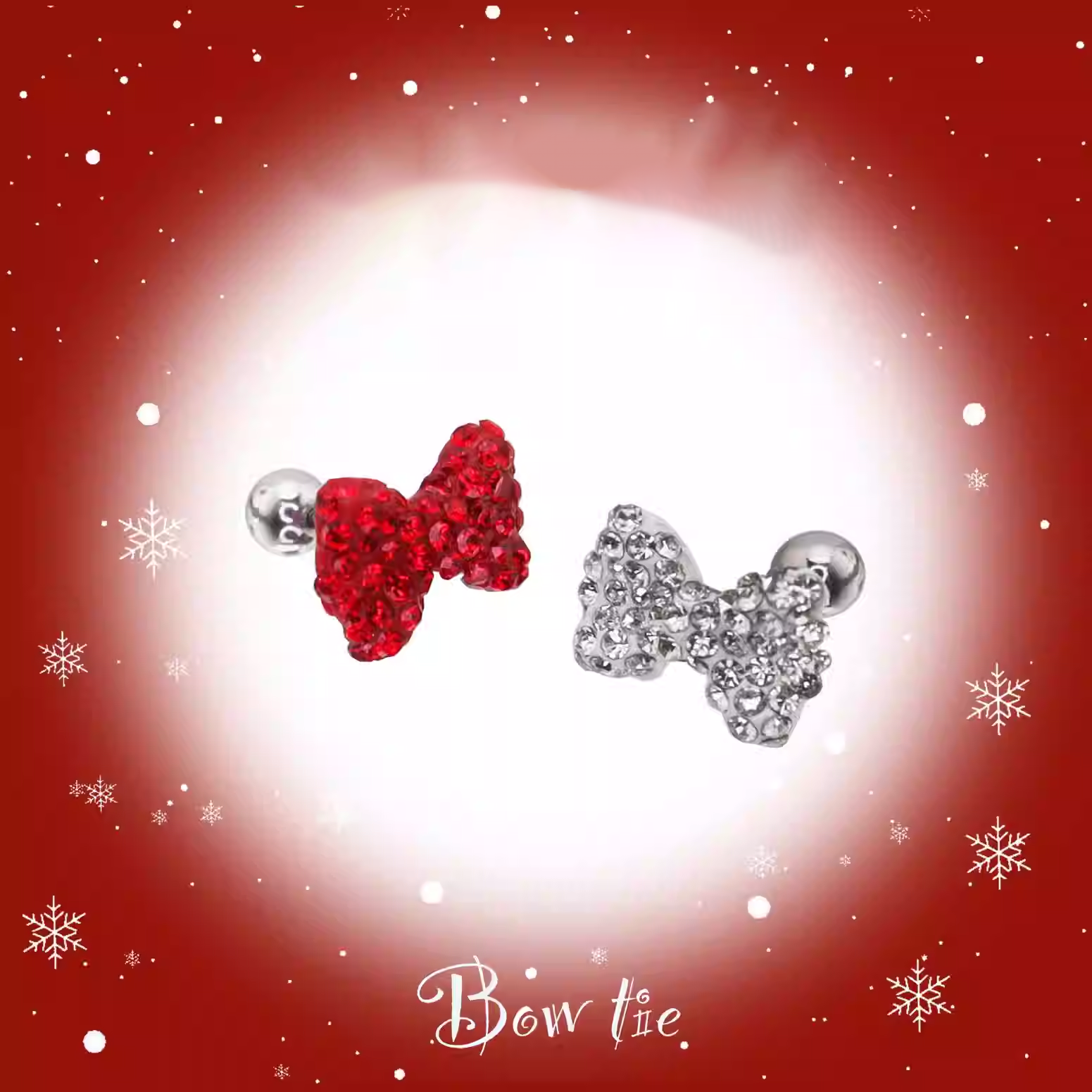 Christmas - High-Shine Full CZ Bow Tie Stainless Steel Ear Studs