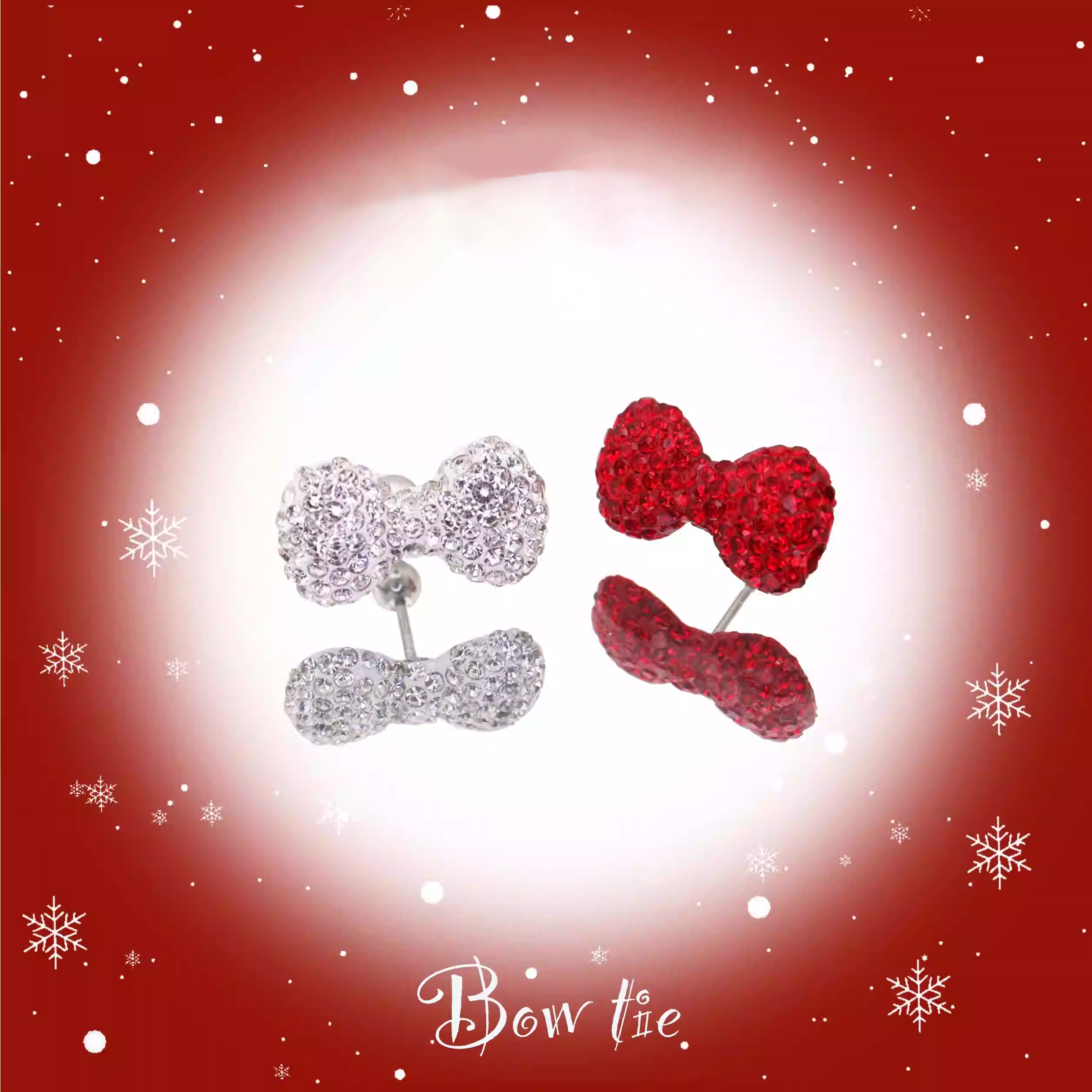 Christmas - Large Full CZ Bow Tie Stainless Steel Ear Studs