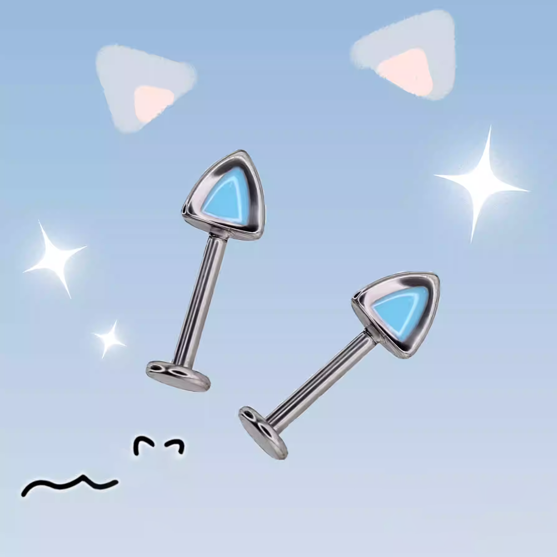 Paws & Purrs - Blue and Pink Cat Ear Stainless Steel Internally Threaded Helix Studs - Paws & Purrs - Blue and Pink Cat Ear Stainless Steel Internally Threaded Helix Studs - Blue / Single / 6mm by CRUXJEWELRY