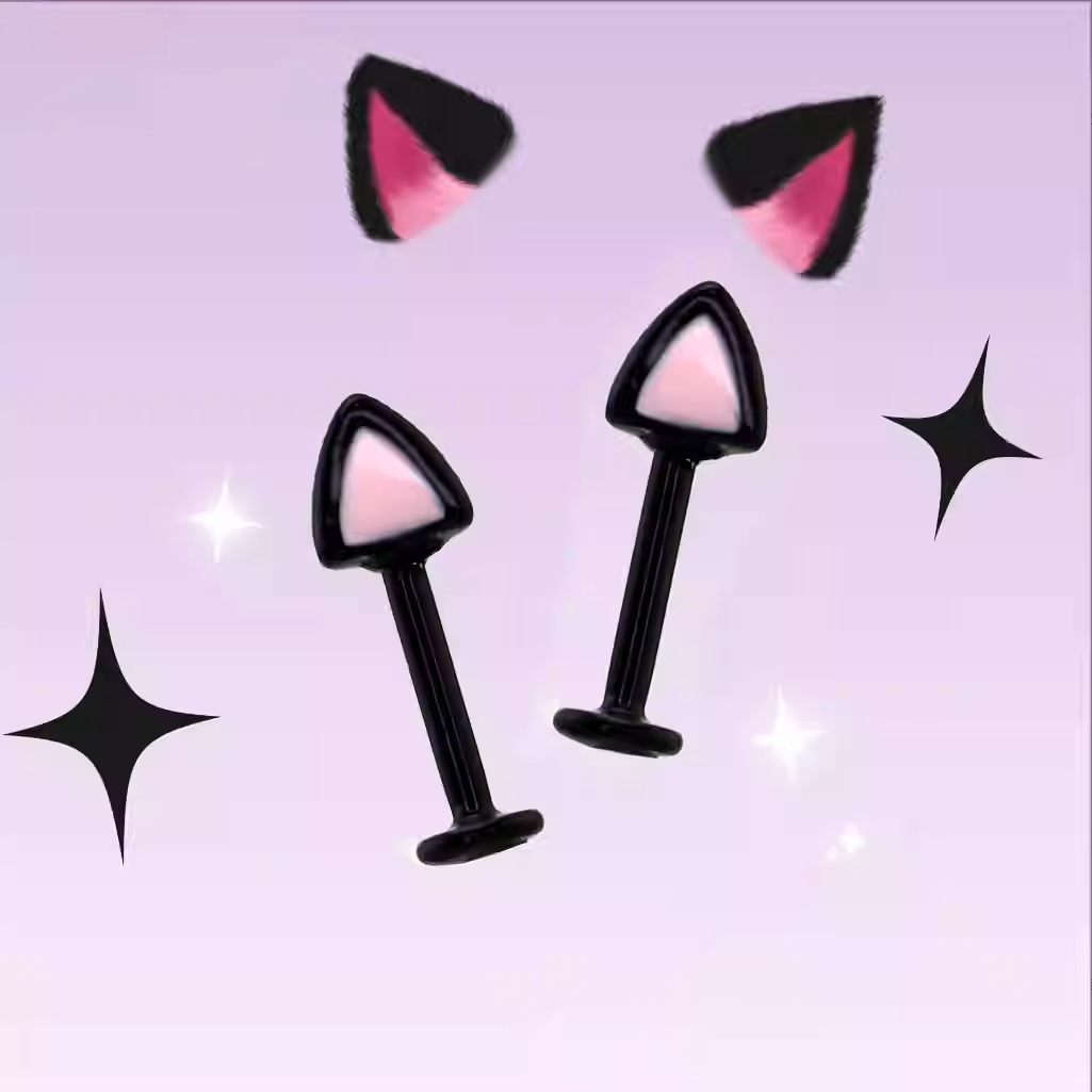 Paws & Purrs - Pair of Kawaiiiii Kitty Ear Stainless Steel Studs - 1PCS - Paws & Purrs - Pair of Kawaiiiii Kitty Ear Stainless Steel Studs - 1PCS - Black / Flat-Back / 6mm by CRUXJEWELRY