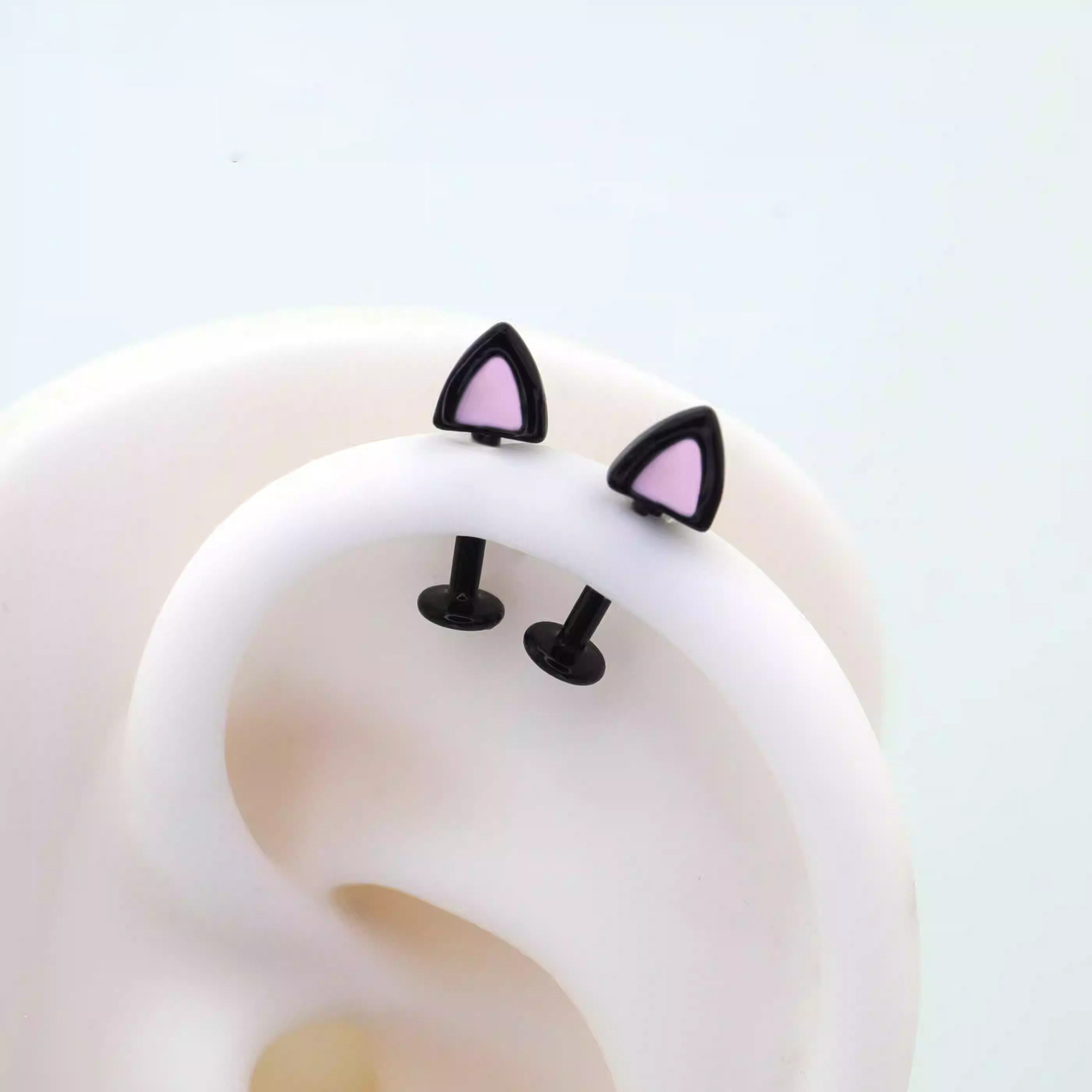 Paws & Purrs - Pair of Kawaiiiii Kitty Ear Stainless Steel Studs - 1PCS - Paws & Purrs - Pair of Kawaiiiii Kitty Ear Stainless Steel Studs - 1PCS - White / Flat-Back / 6mm by CRUXJEWELRY