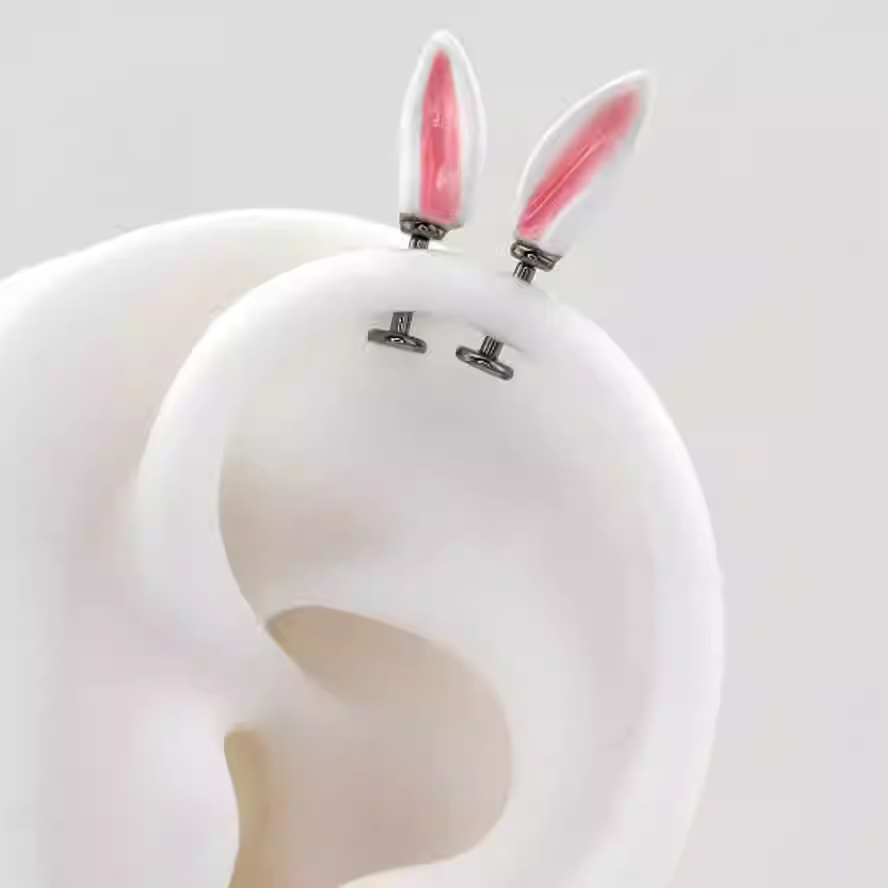 Paws & Purrs - PAIR OF Bunny Ear Titanium Helix Studs - Paws & Purrs - PAIR OF Bunny Ear Titanium Helix Studs - 6mm by CRUXJEWELRY