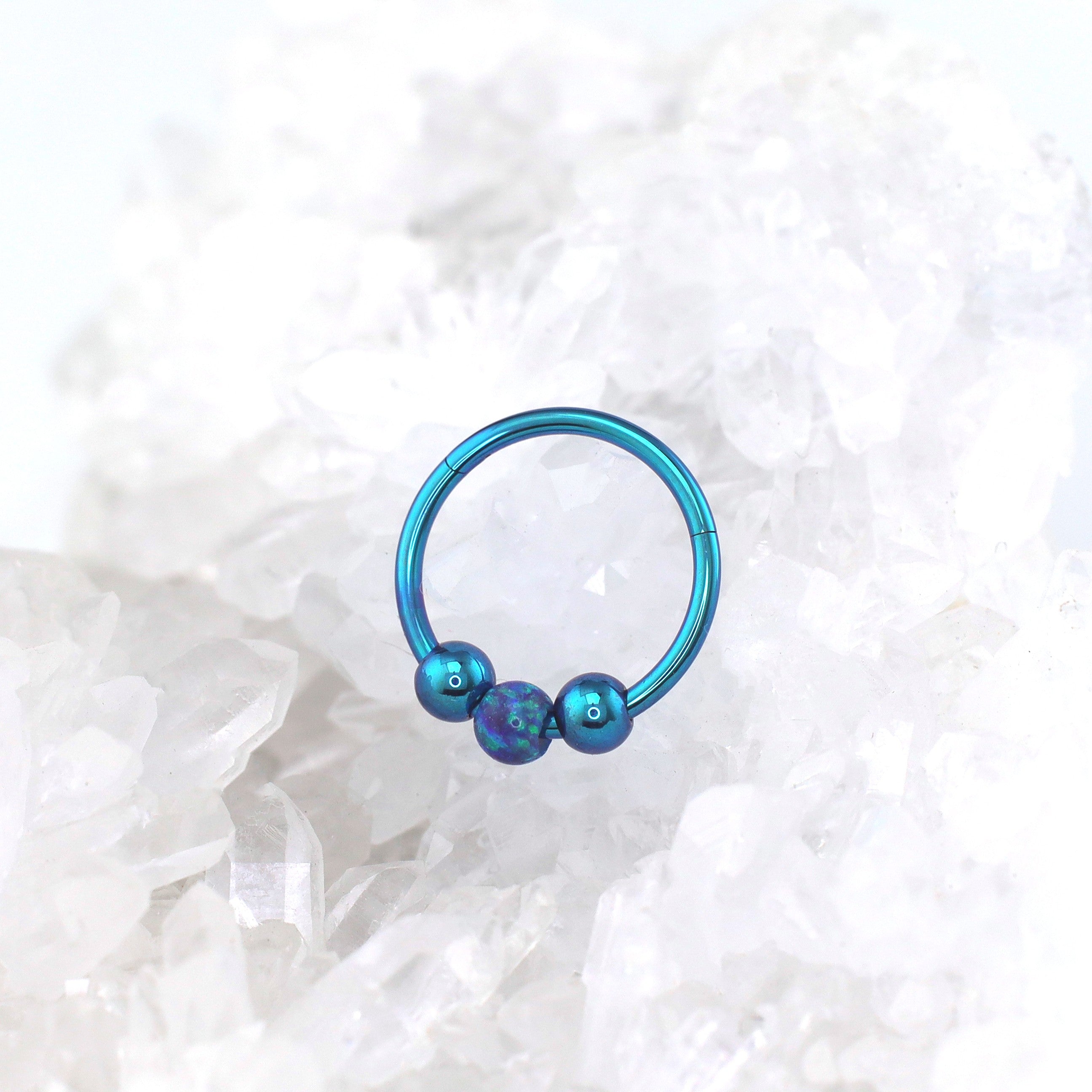 Spinning Ball Opal Titanium Segment Hoop