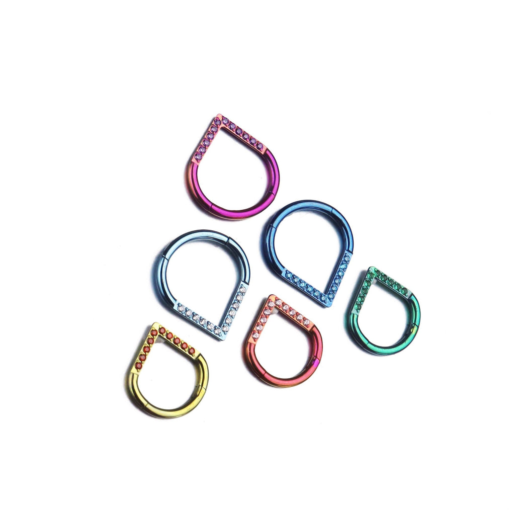 Teardrop CZ Titanium Segment Hoop