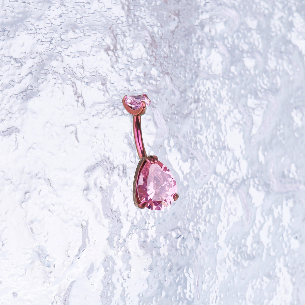 Teardrop CZ Internally Threaded Titanium Belly Ring