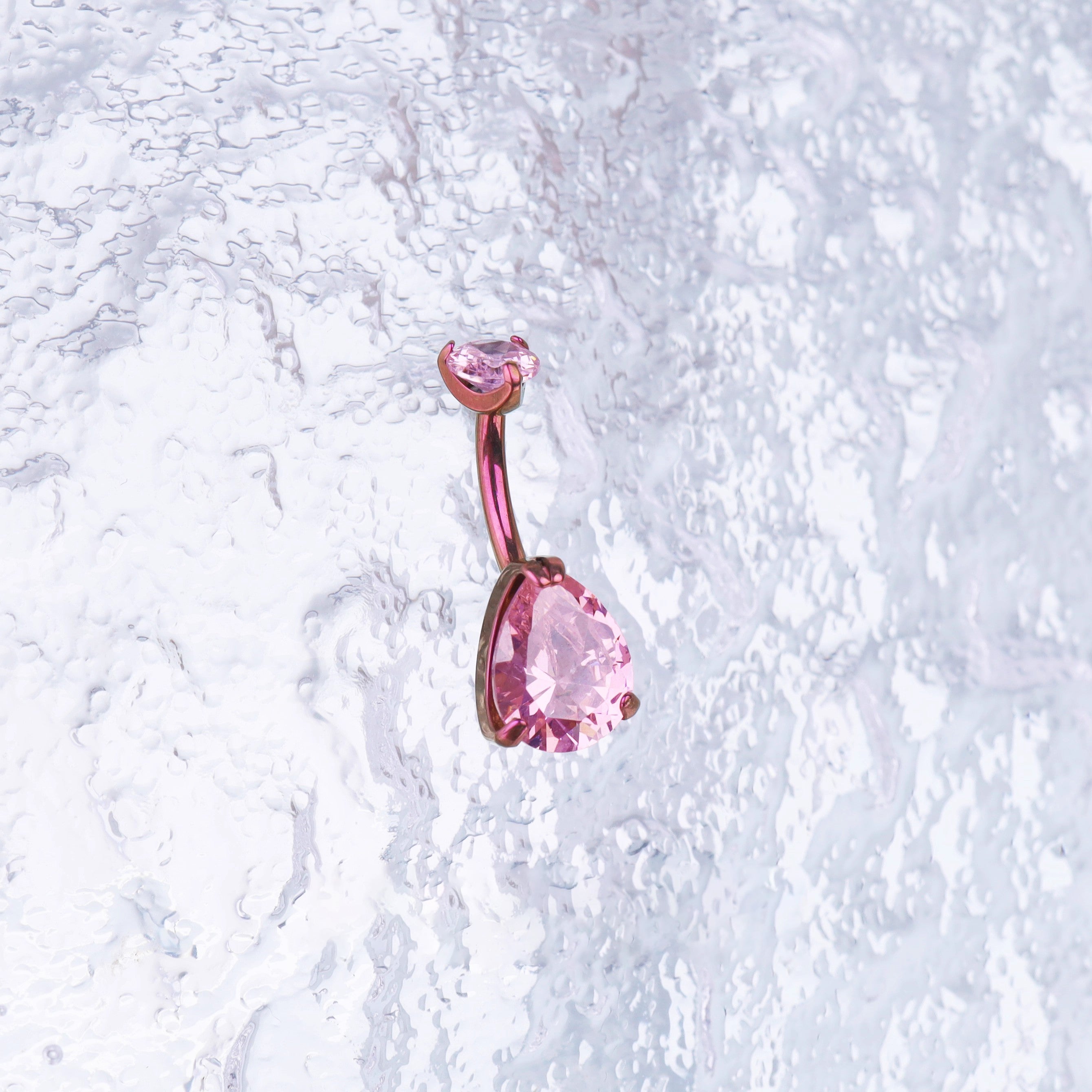 Teardrop CZ Internally Threaded Titanium Belly Ring