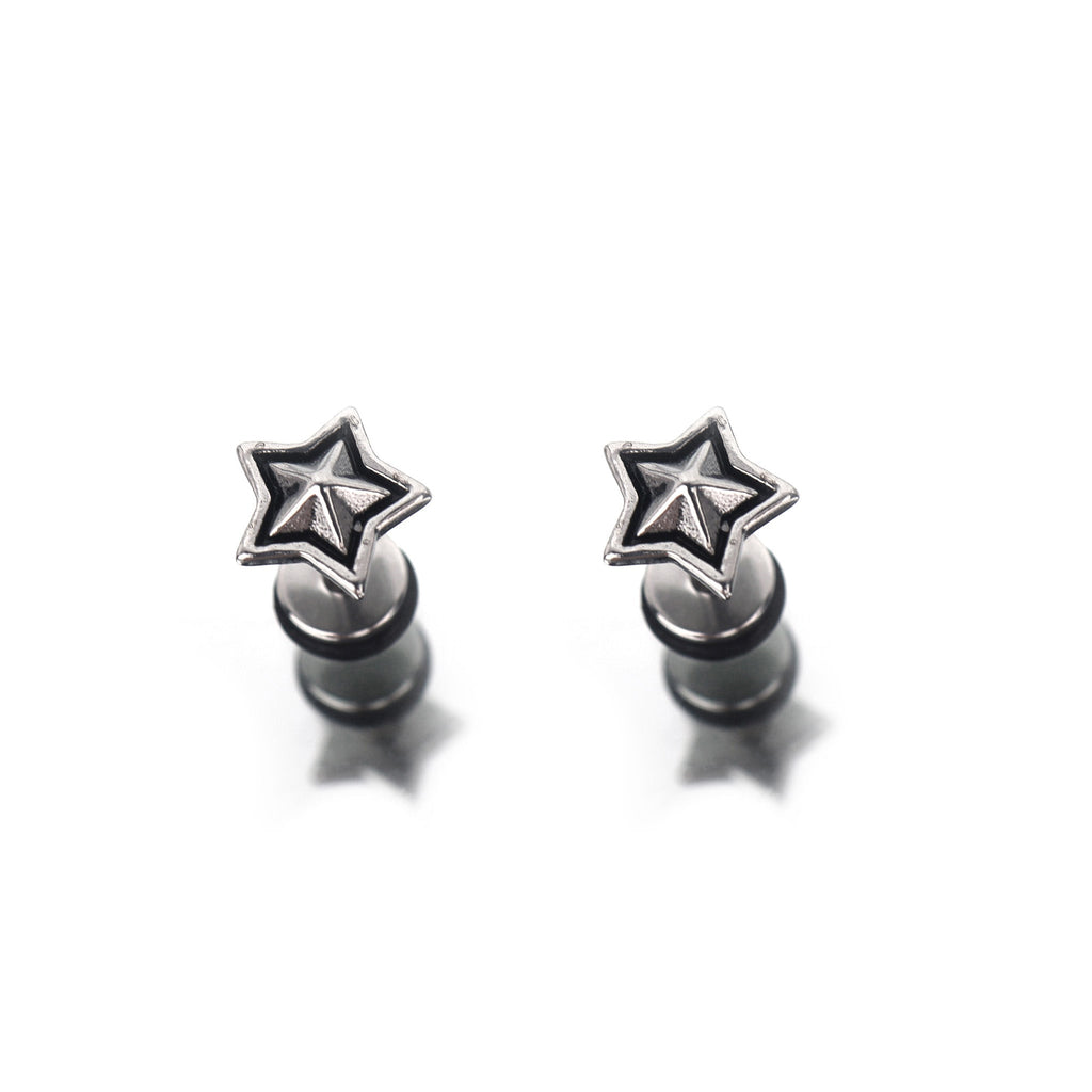 3D Pentagram Externally Threaded Stainless Steel Ear Studs