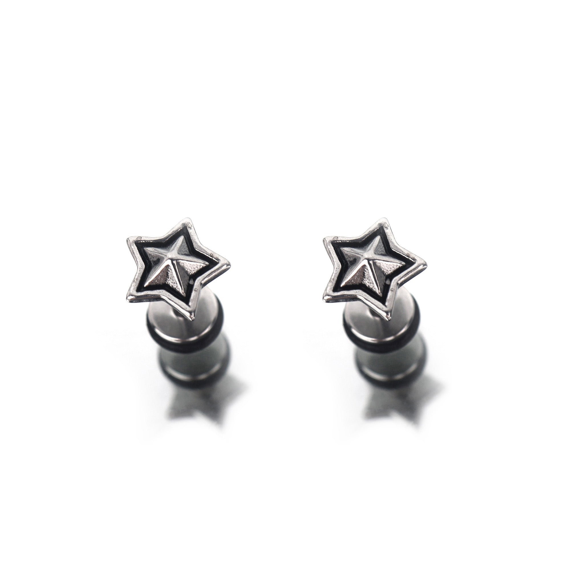 3D Pentagram Externally Threaded Stainless Steel Ear Studs