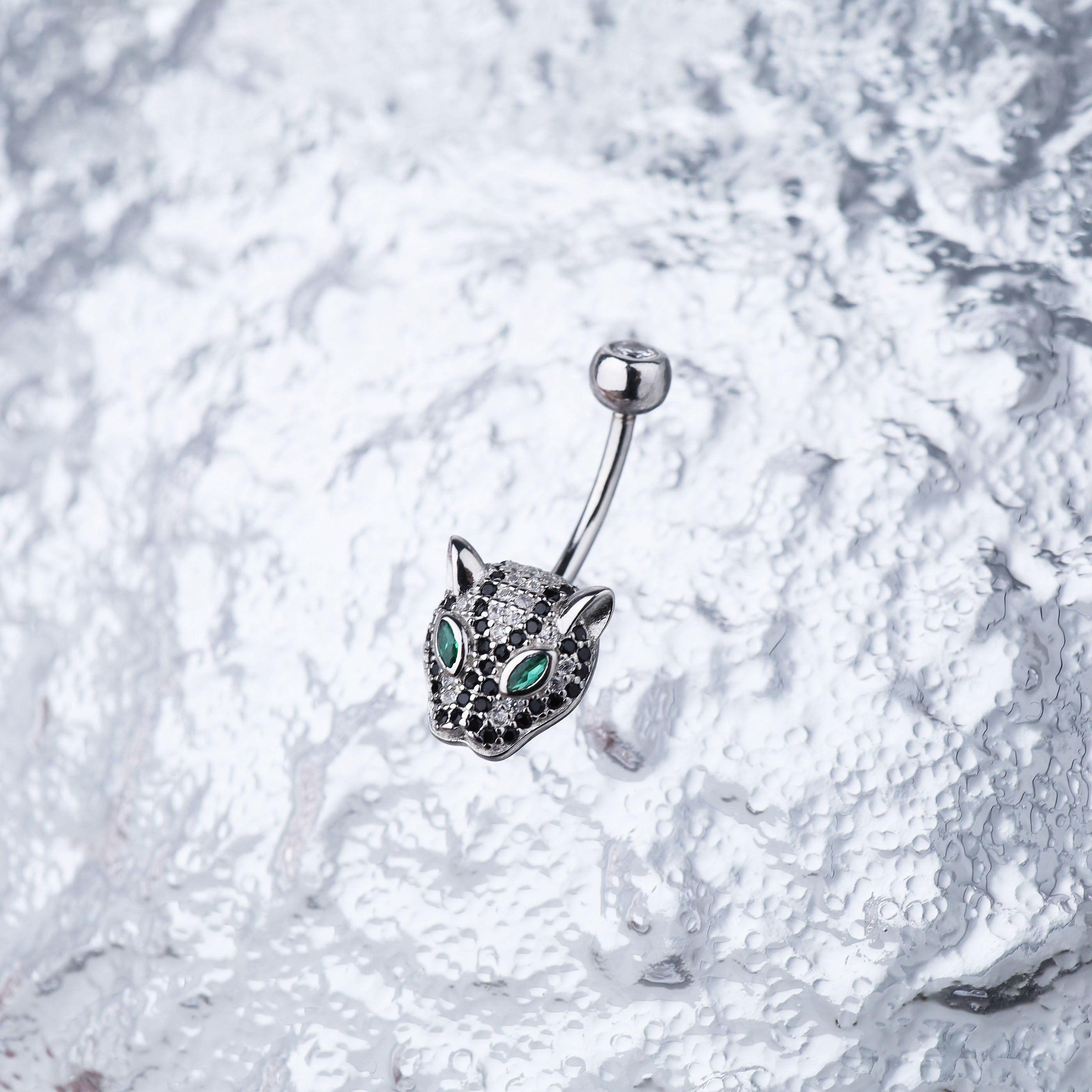 Leopard Head CZ S925 Sterling Silver Belly Ring