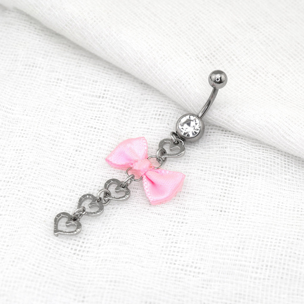 Pink Fabric bow tie Dangle Belly Ring