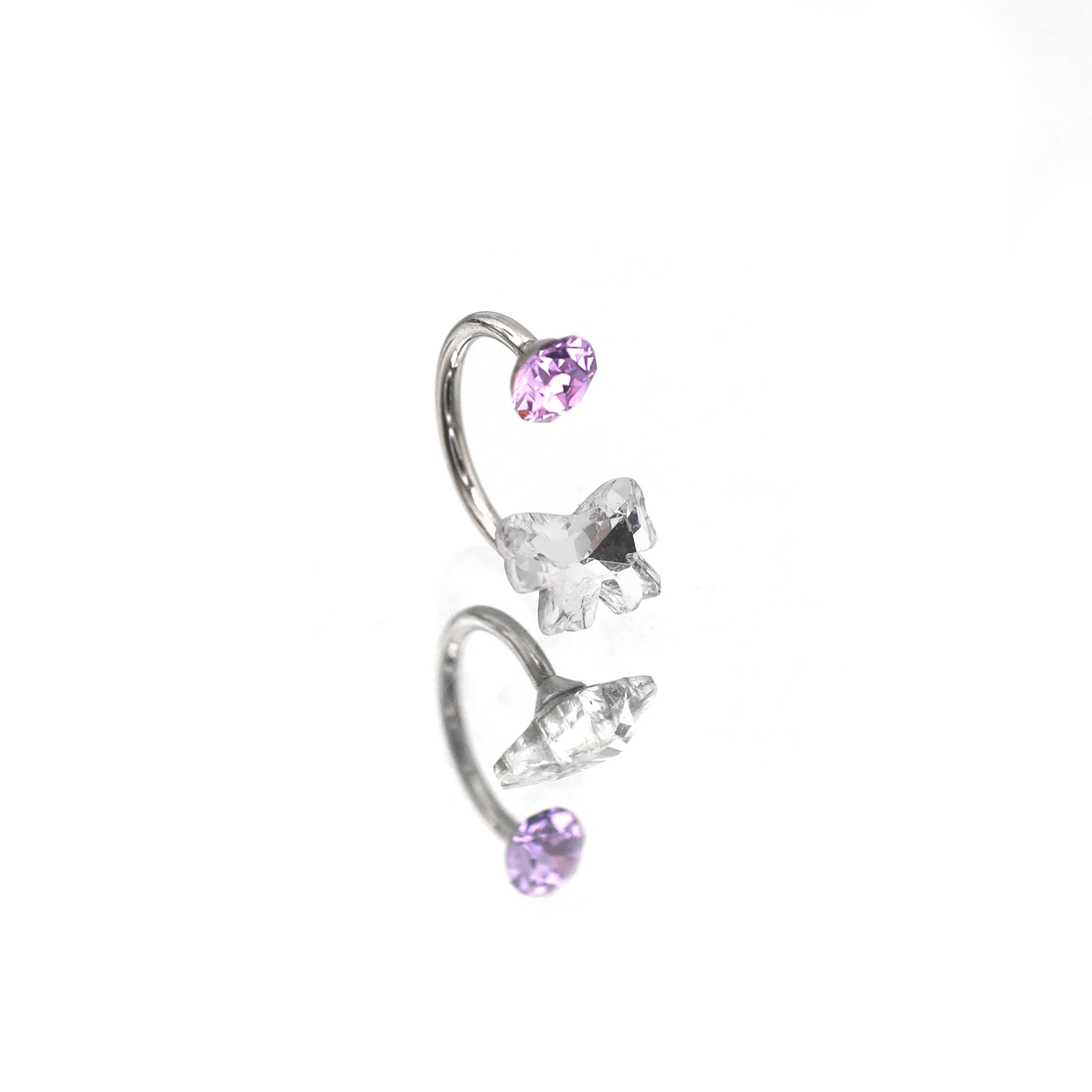 Butterfly CZ Internally Threaded Titanium Horseshoe Ring