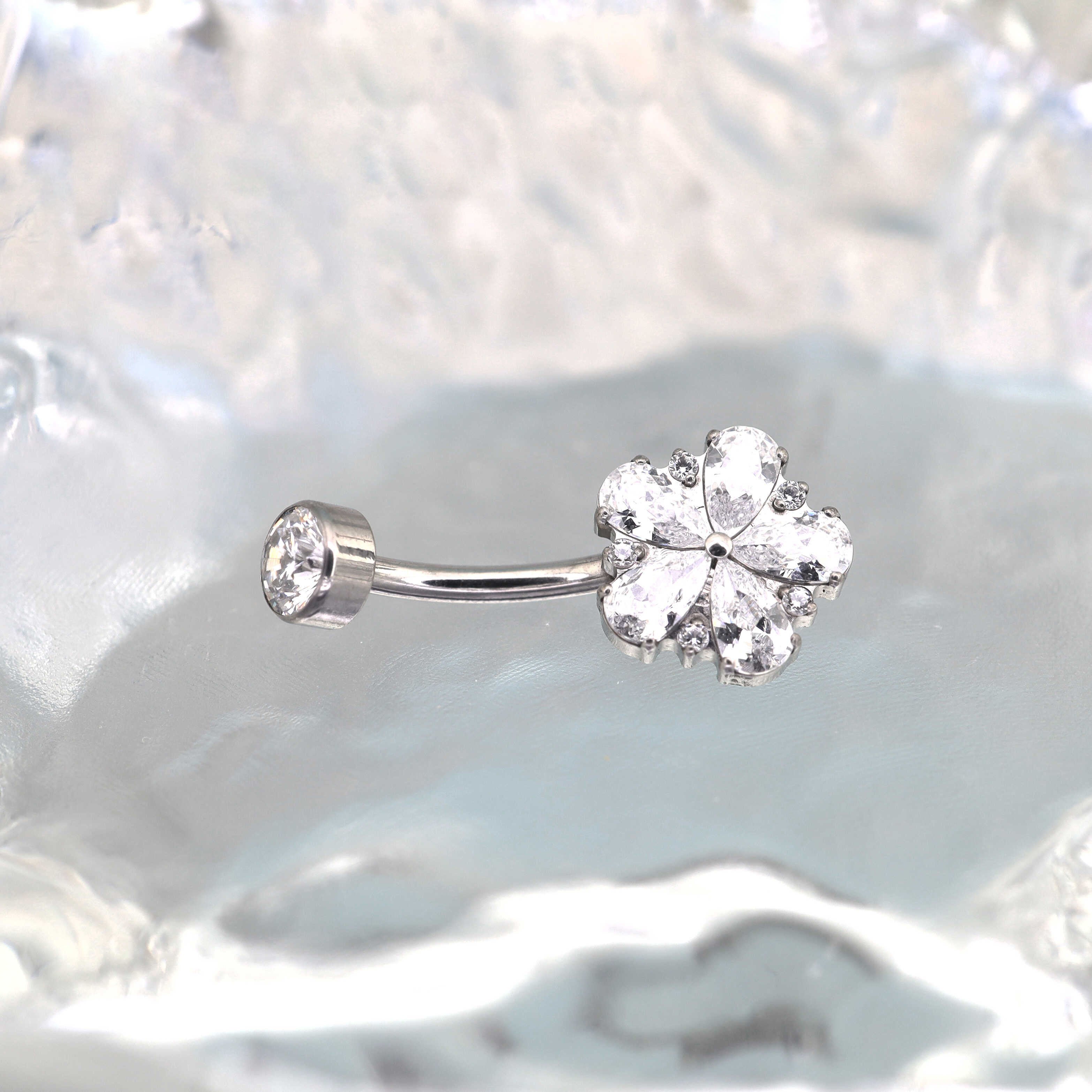 Cherry Blossom Titanium CZ Belly Ring