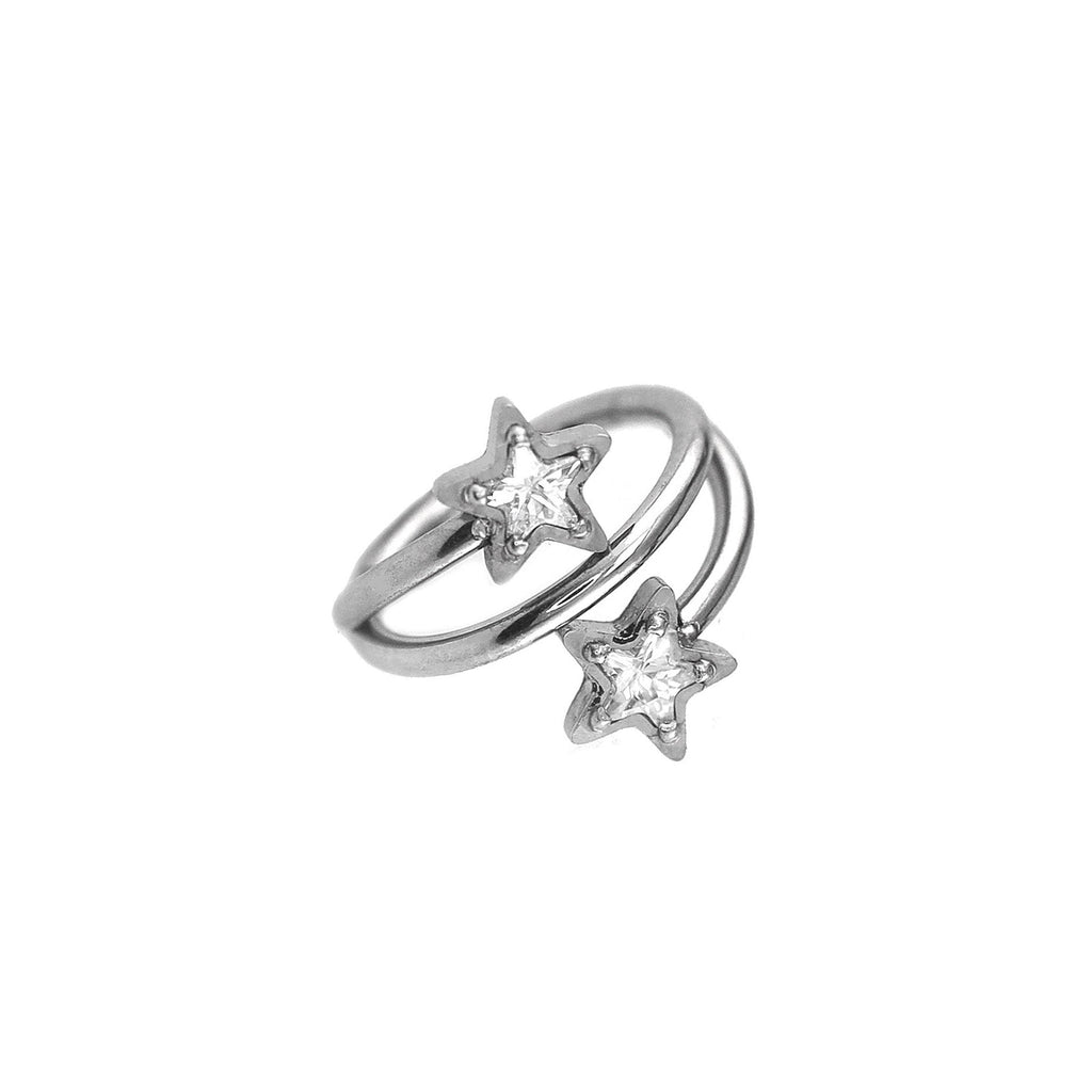 18G Double Pentagram CZ Segment Hoop