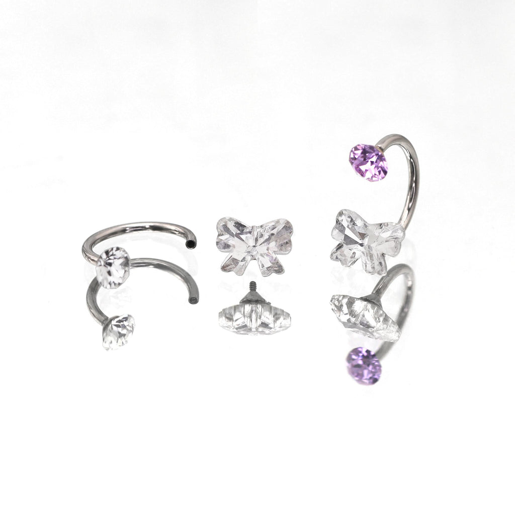 Butterfly CZ Internally Threaded Titanium Horseshoe Ring