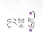 Butterfly CZ Internally Threaded Titanium Horseshoe Ring