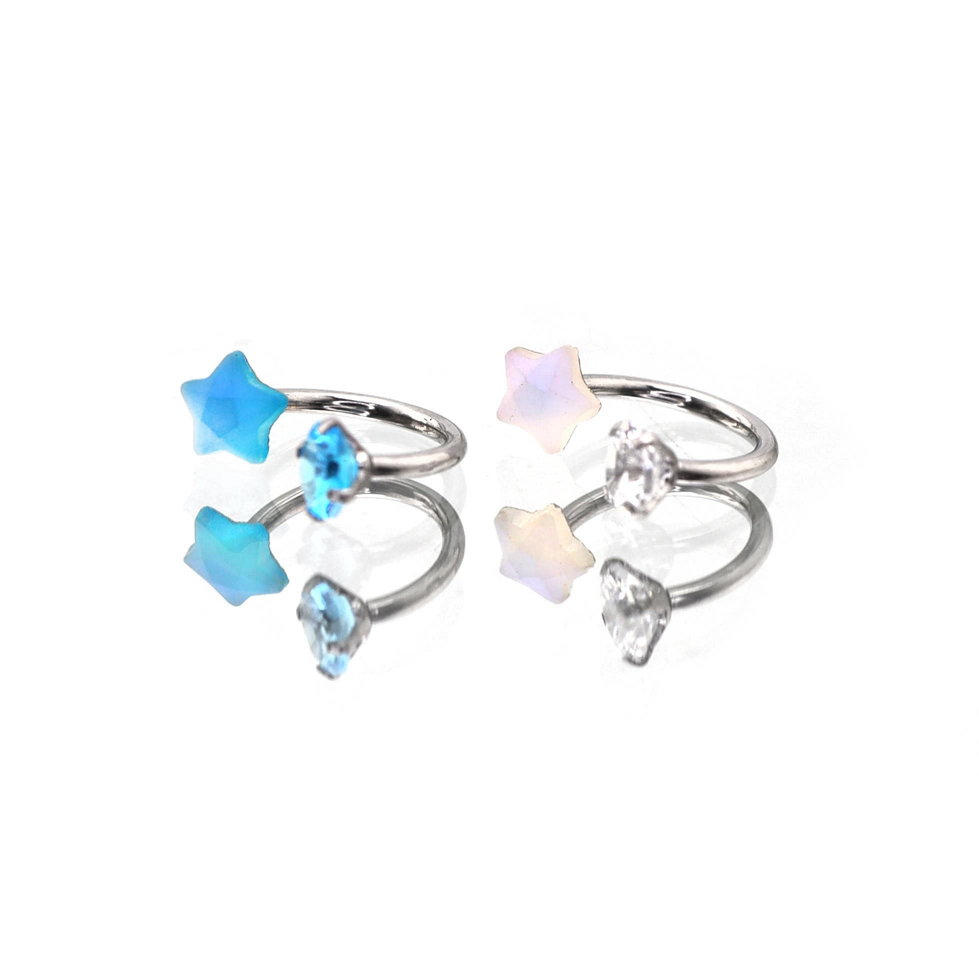 Pentagram CZ stainless steel  internally threaded Horseshoe Ring